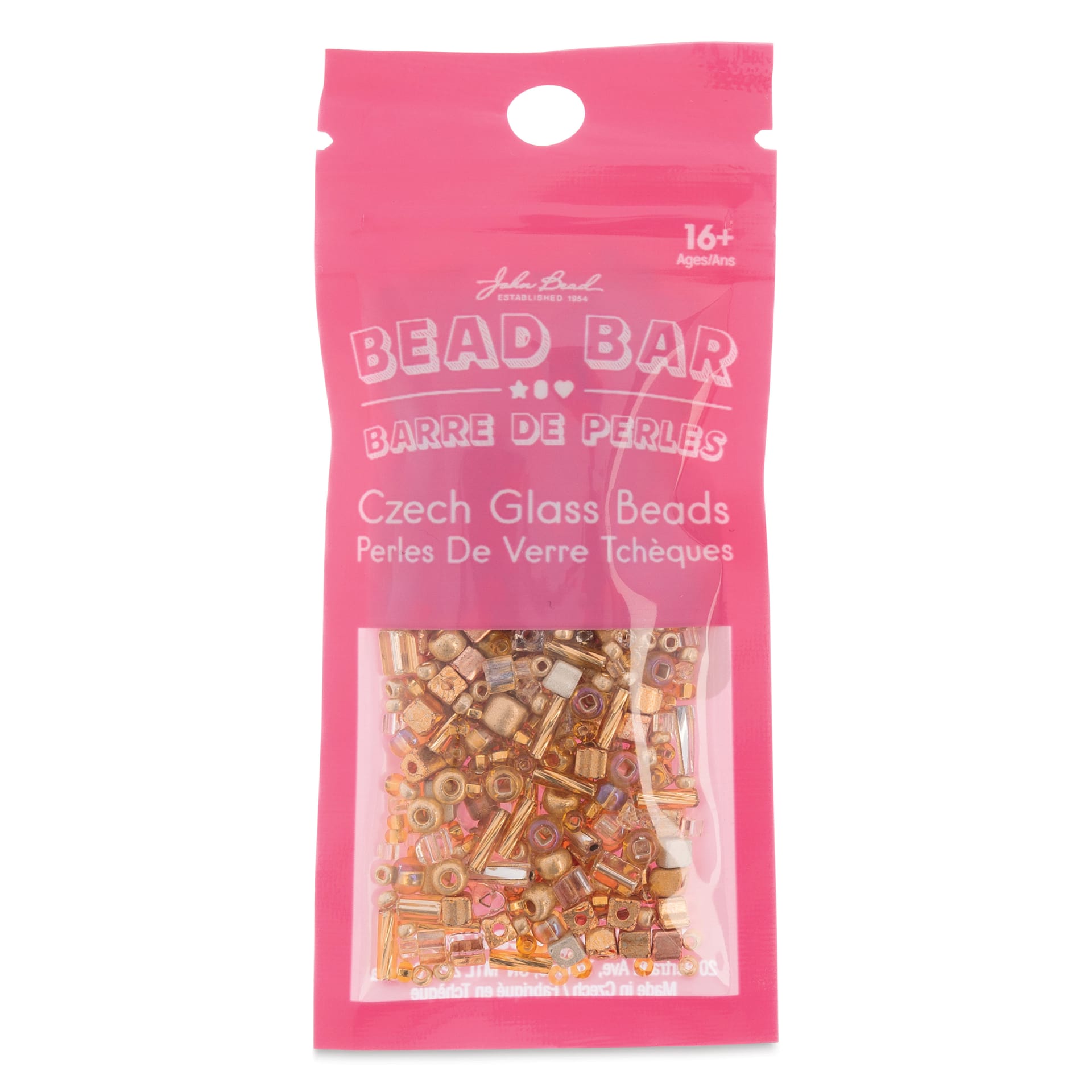 John Bead Bead Bar Czech Glass Bead Assortment - Gold, 20 g front of packaging