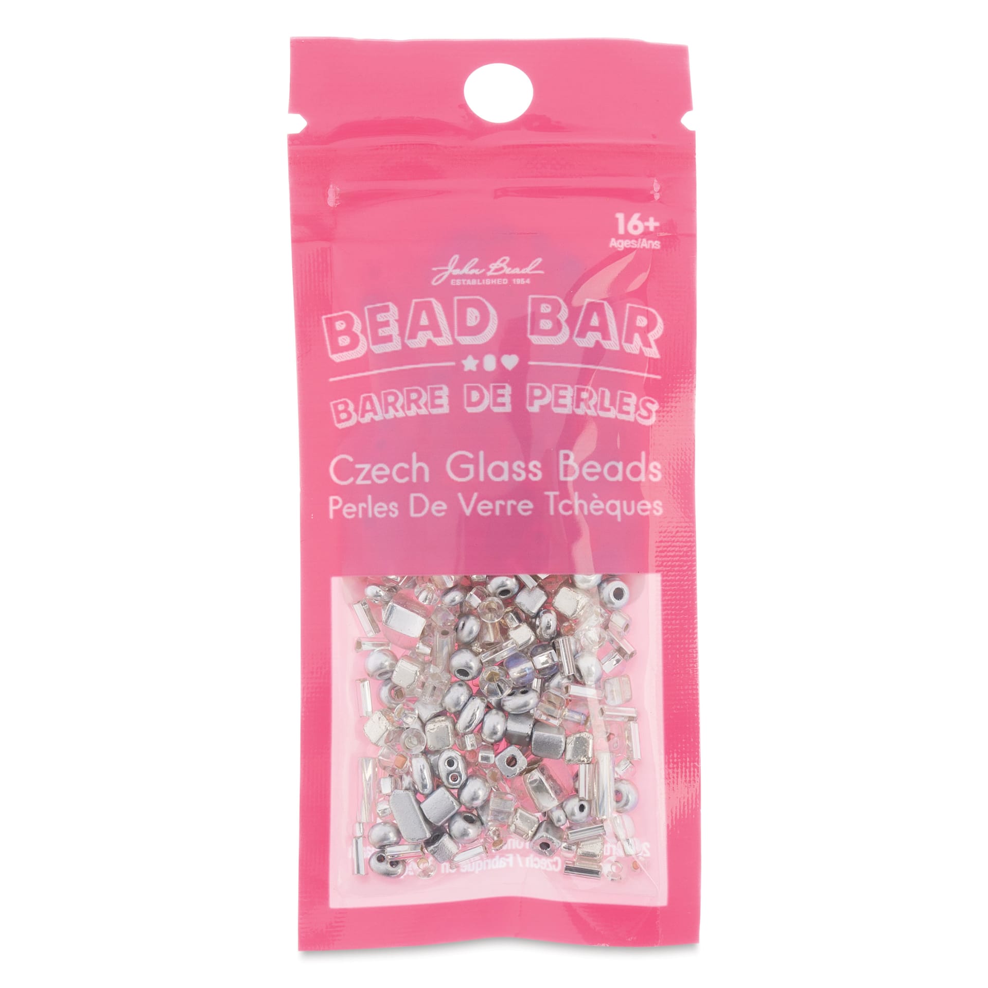 John Bead Bead Bar Czech Glass Bead Assortment - Silver, 20 g front of packaging