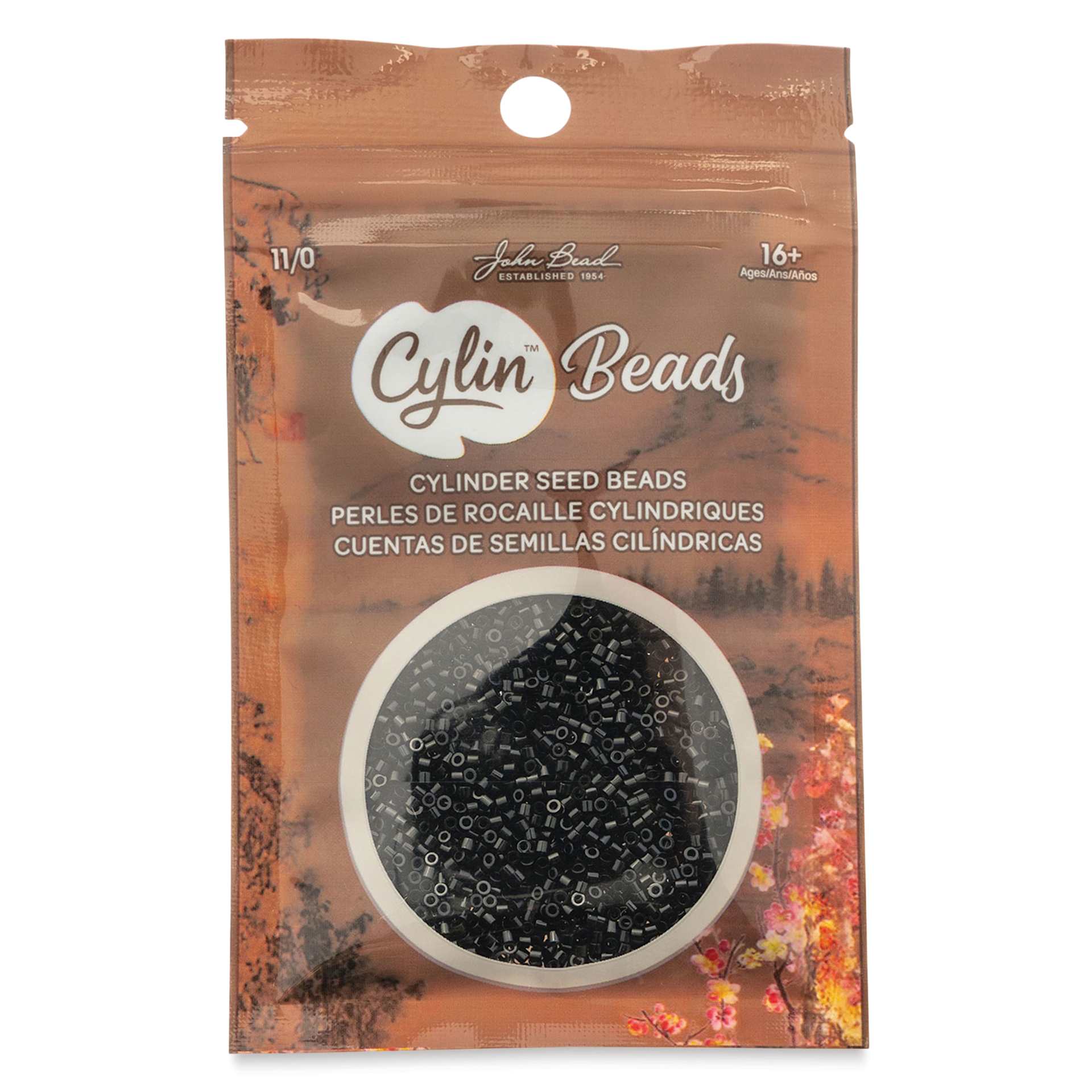 John Bead Cylin 11/0 Cylindrical Seed Beads - Black Opaque front of packaging