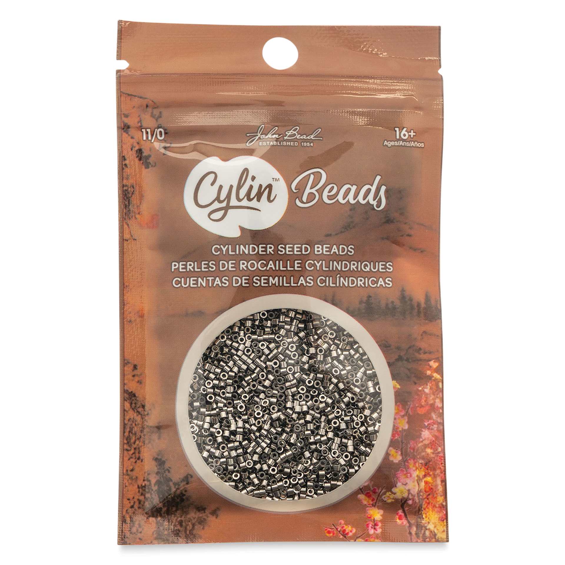 John Bead Cylin 11/0 Cylindrical Seed Beads - Steel front of packaging