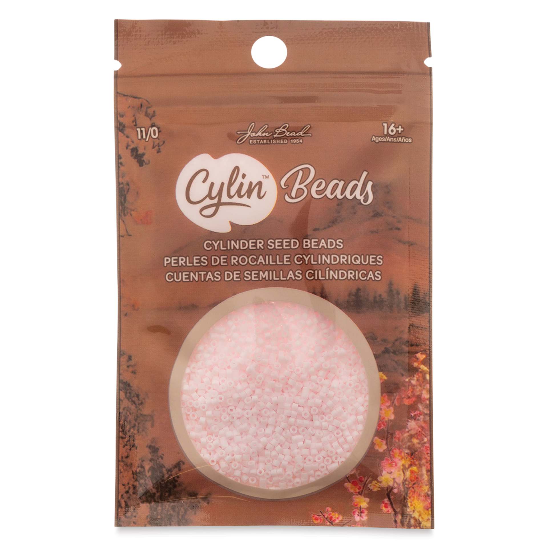 John Bead Cylin 11/0 Matte Macaron Cylindrical Seed Beads - Peal Pink front of packaging