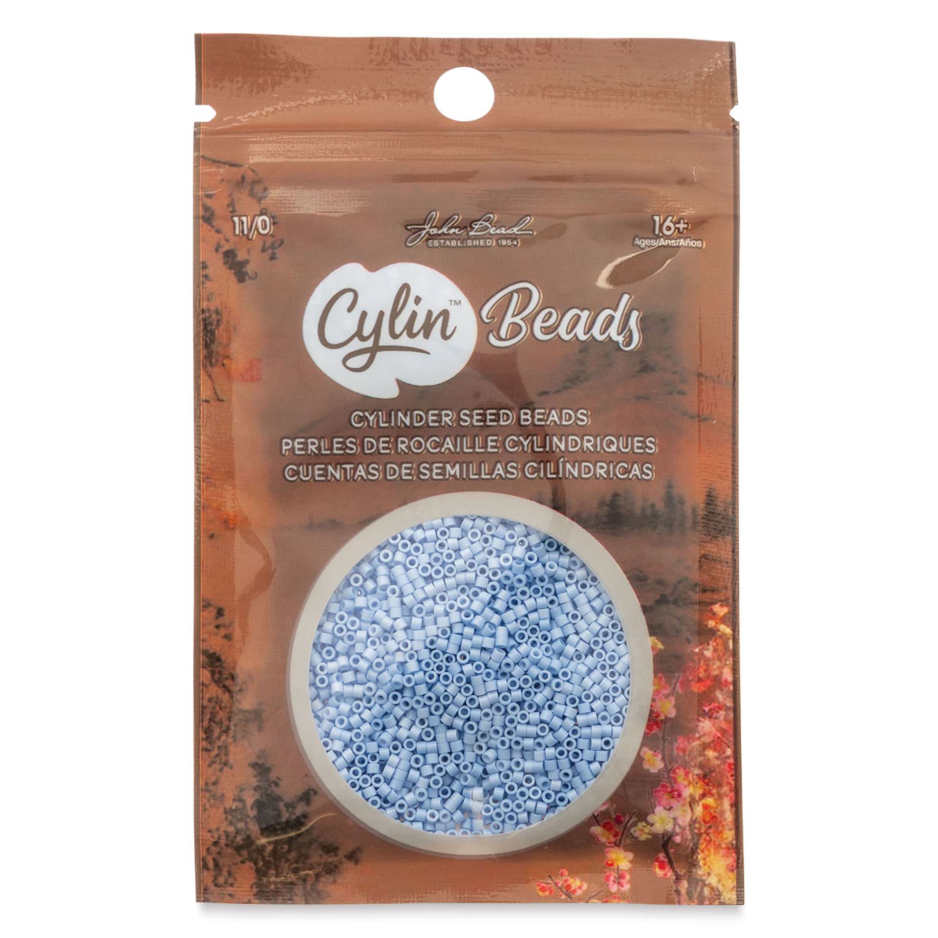 John Bead Cylin 11/0 Cylindrical Seed Beads - Bluebell Mist Opaque front of packaging