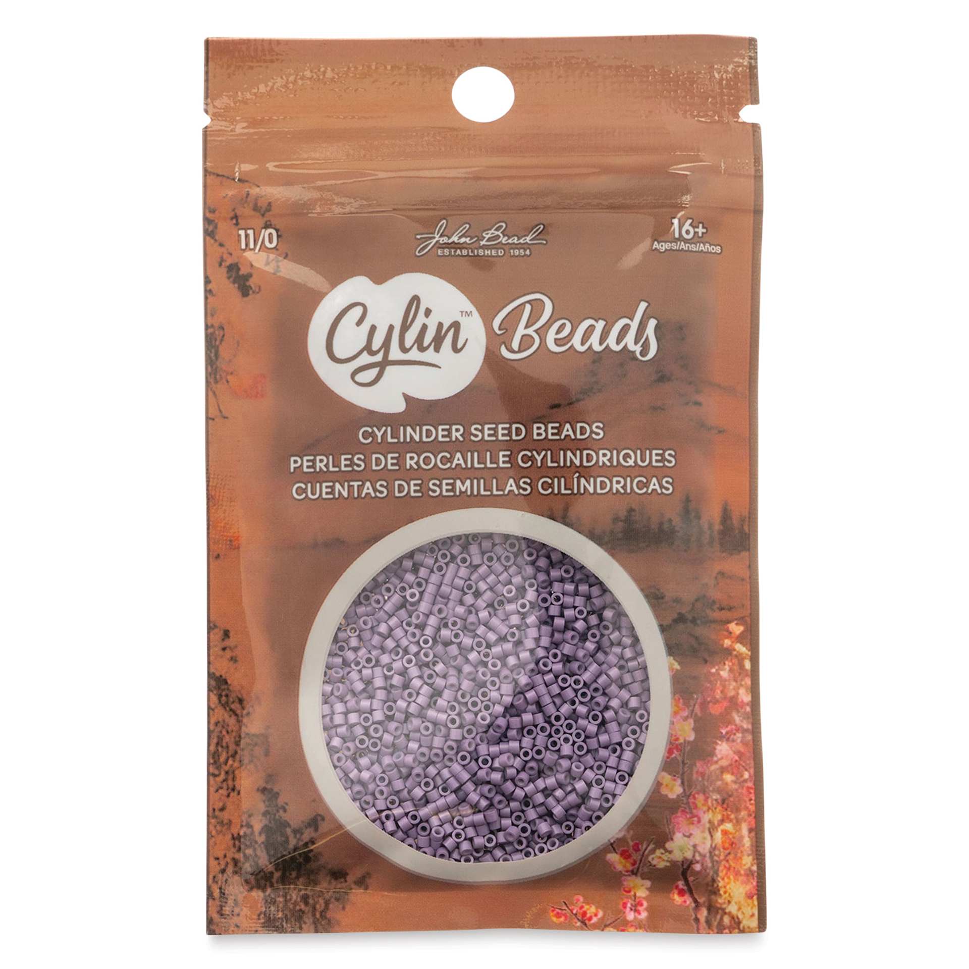 John Bead Cylin 11/0 Cylindrical Seed Beads - Lavender Opaque front of packaging