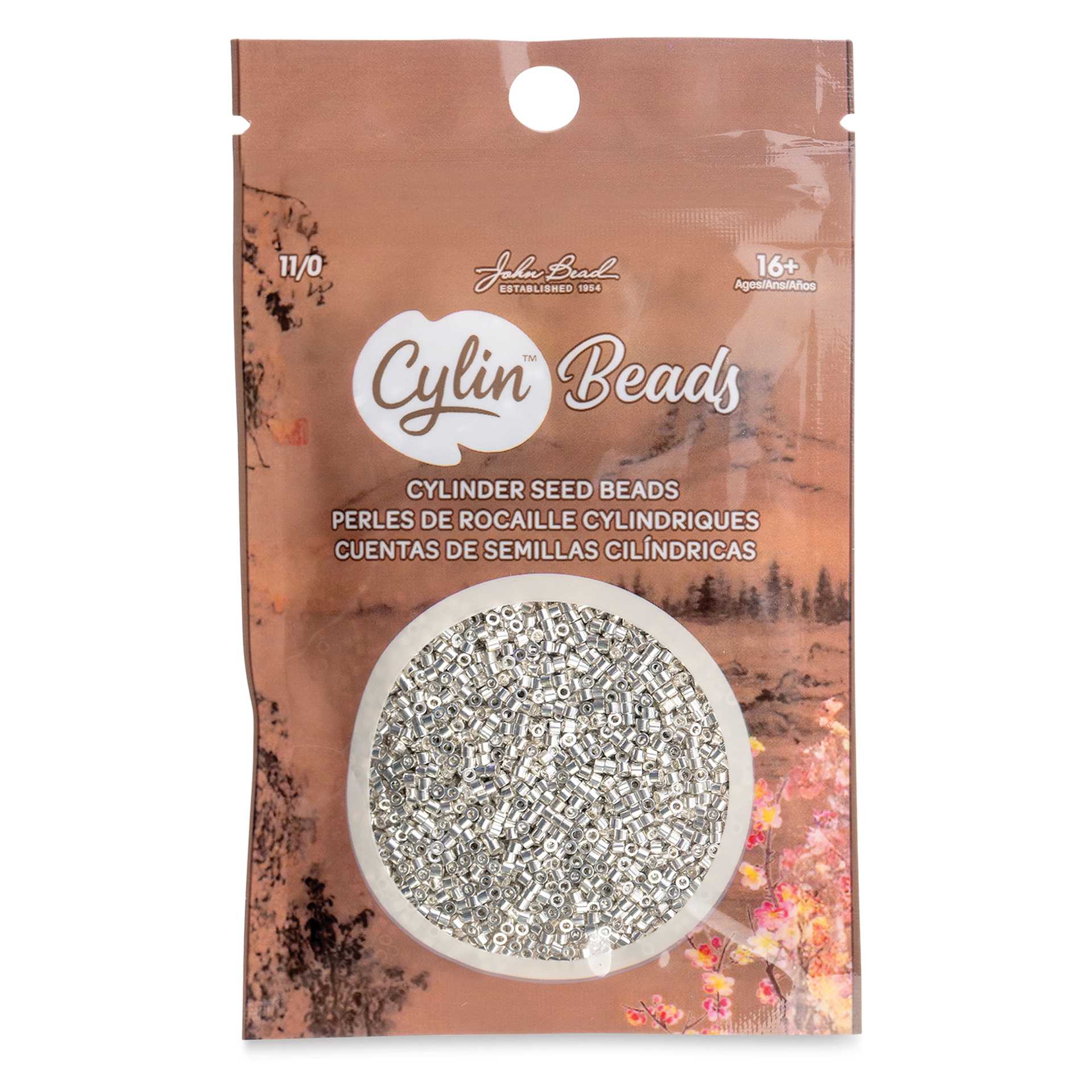 John Bead Cylin 11/0 Cylindrical Seed Beads - Electro Silver front of packaging