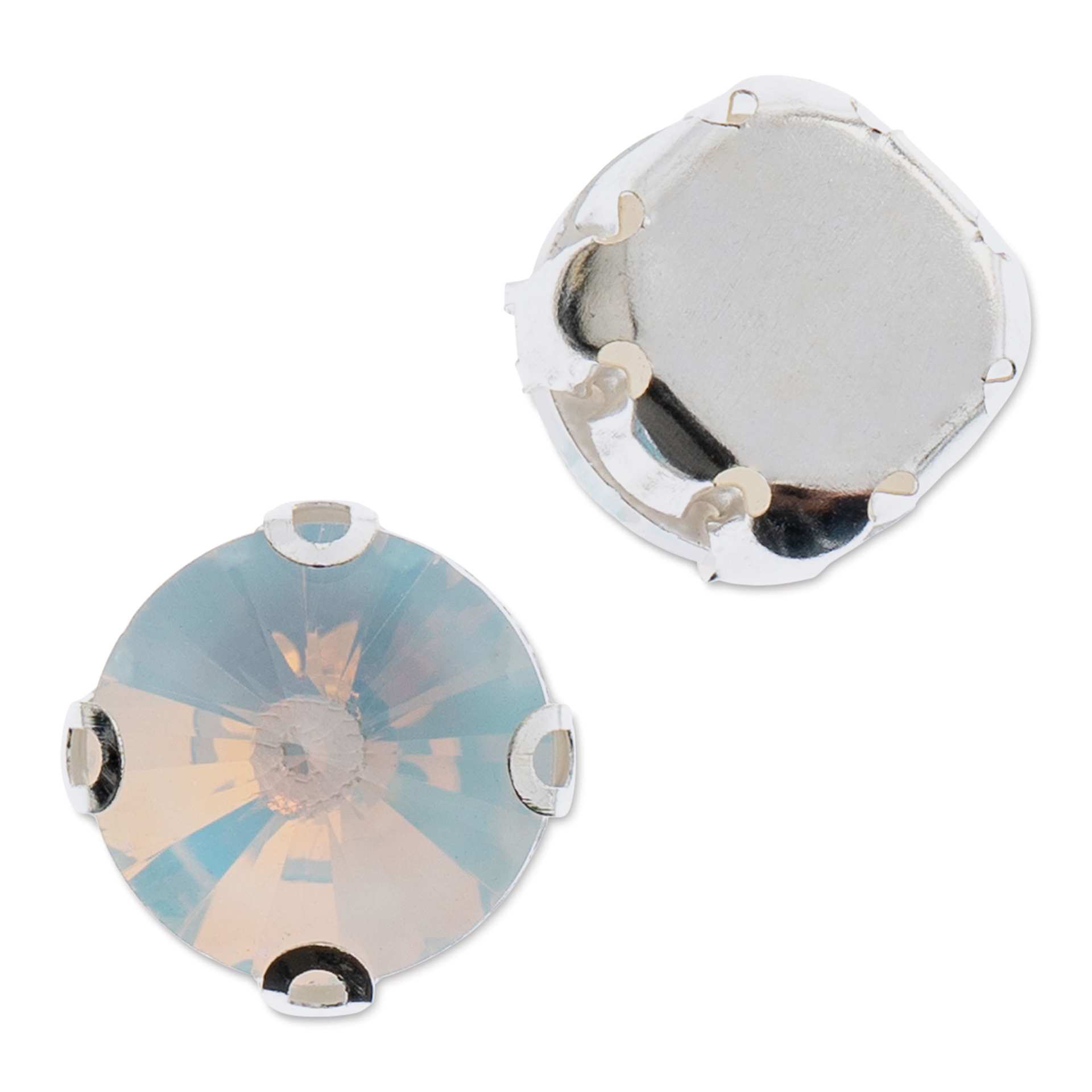 John Bead Crystal Lane DIY Sew On Rhinestones - Pkg of 20, Silver Setting, White Opal, 10 mm