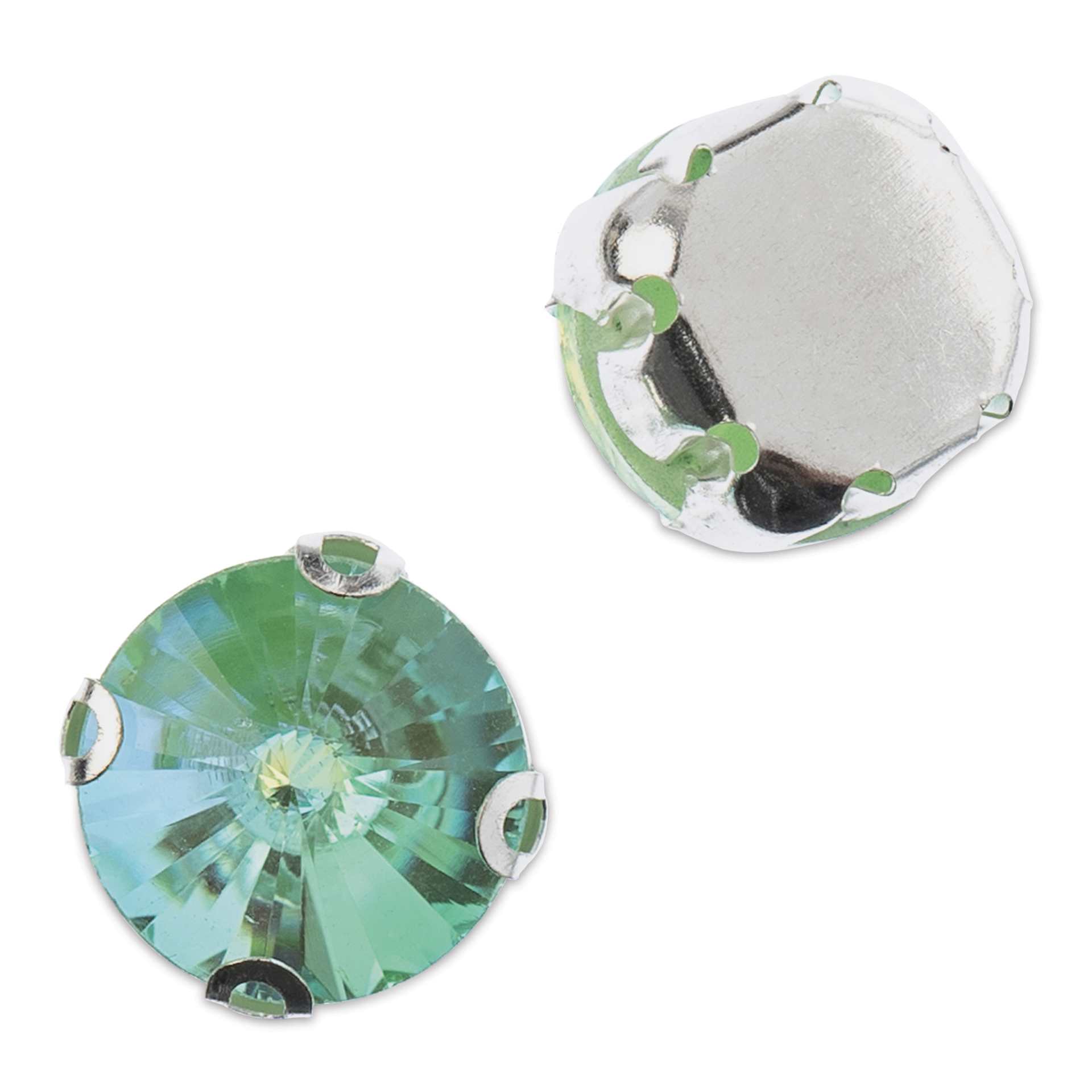 John Bead Crystal Lane DIY Sew On Rhinestones - Pkg of 20, Silver Setting, Neon Green AB, 10 mm