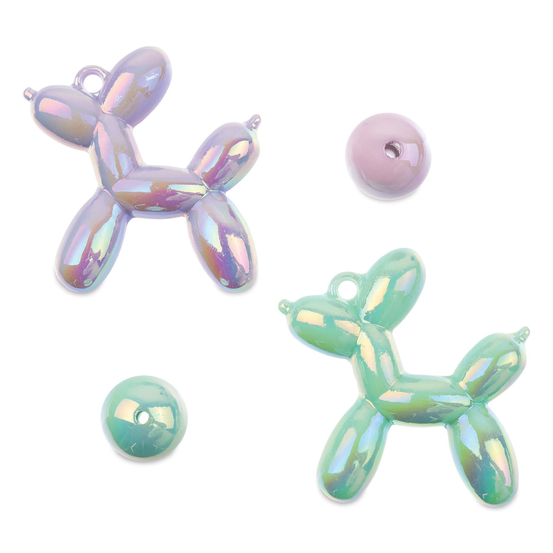 John Bead Super Cute Acrylic Animal Beads - Pkg of 4, Balloon Dogs, Violet and Green