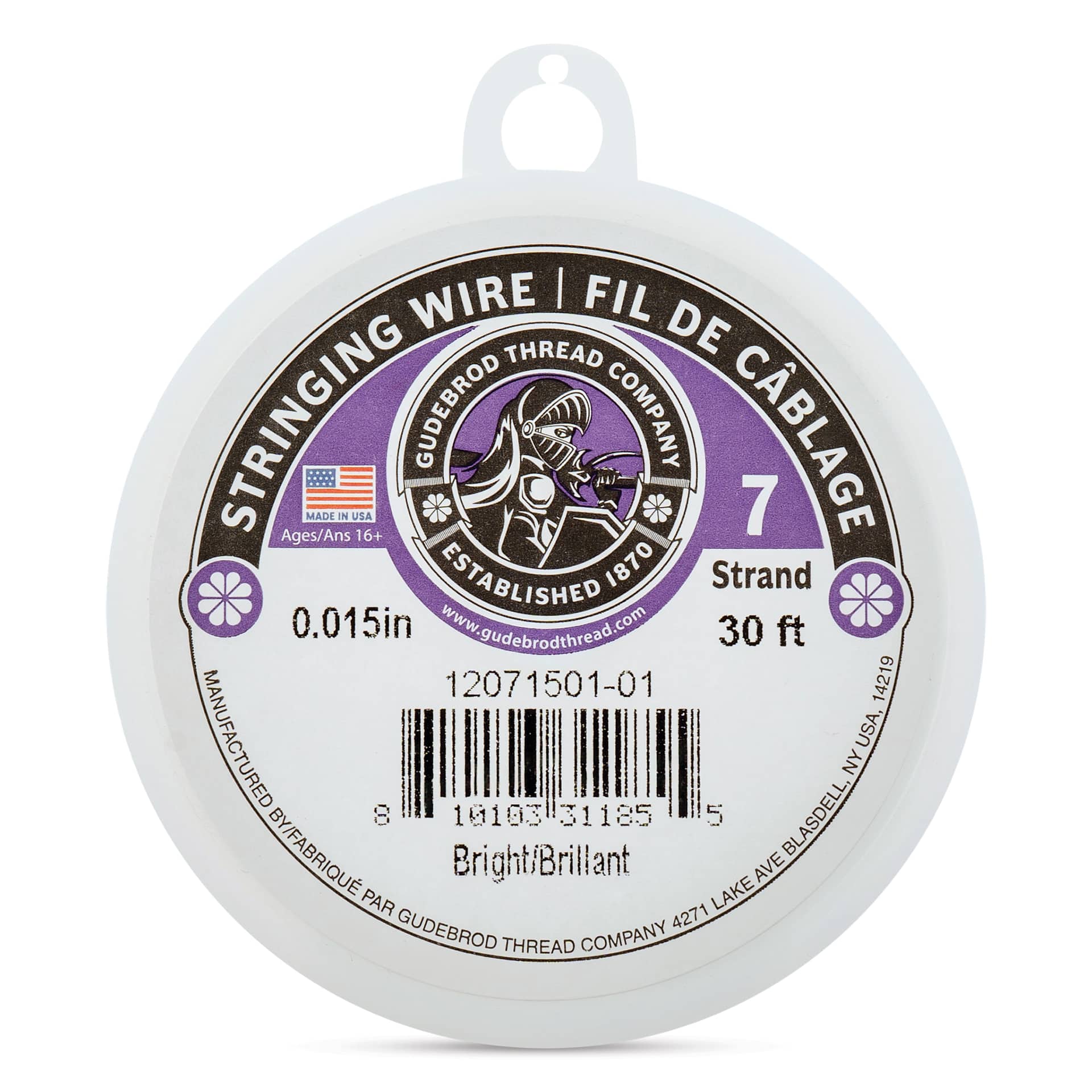 Gudebrod 7 Strand Stainless Steel Stringing Wire - 30' x .015"