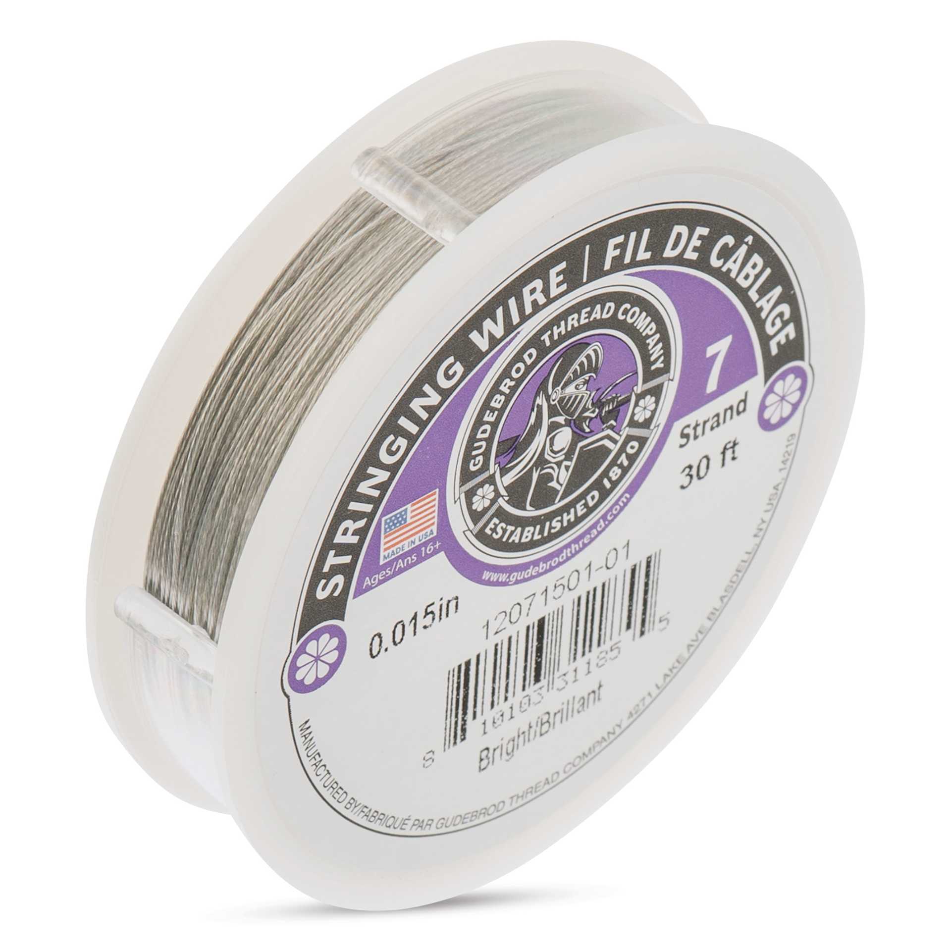 Gudebrod 7 Strand Stainless Steel Stringing Wire - 30' x .015" angled view
