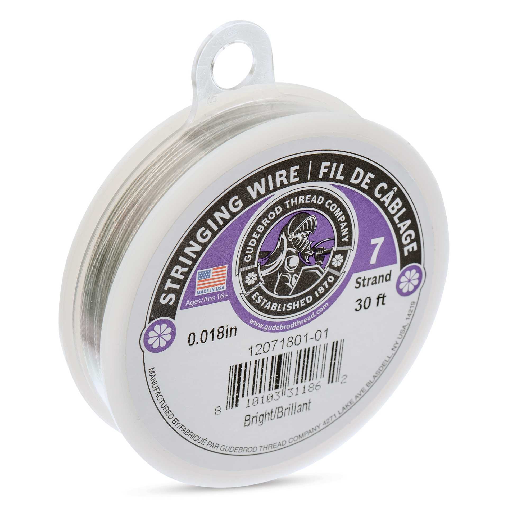 Gudebrod 7 Strand Stainless Steel Stringing Wire - 30' x .018" angled view