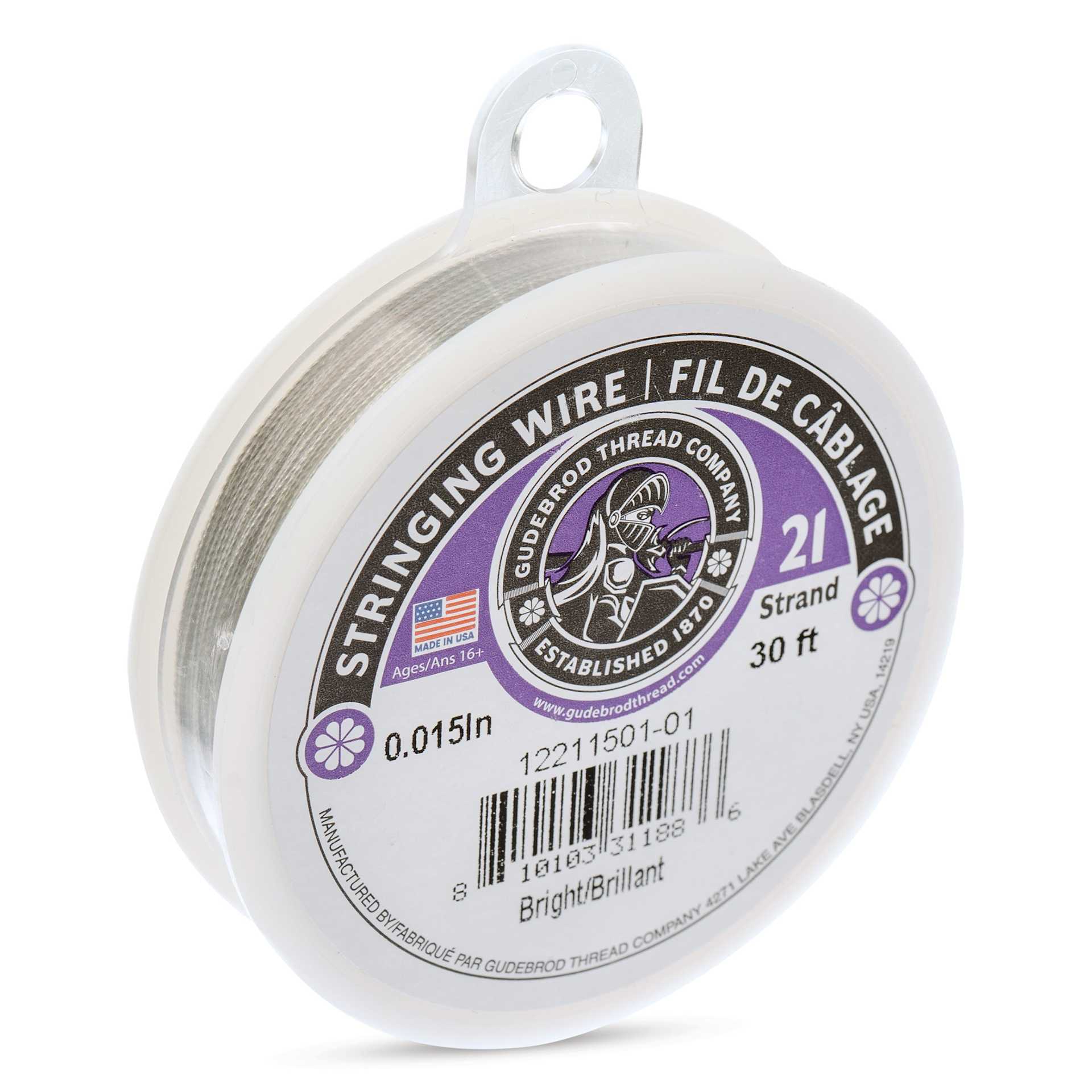 Gudebrod 21 Strand Stainless Steel Stringing Wire - 30' x .015" angled view