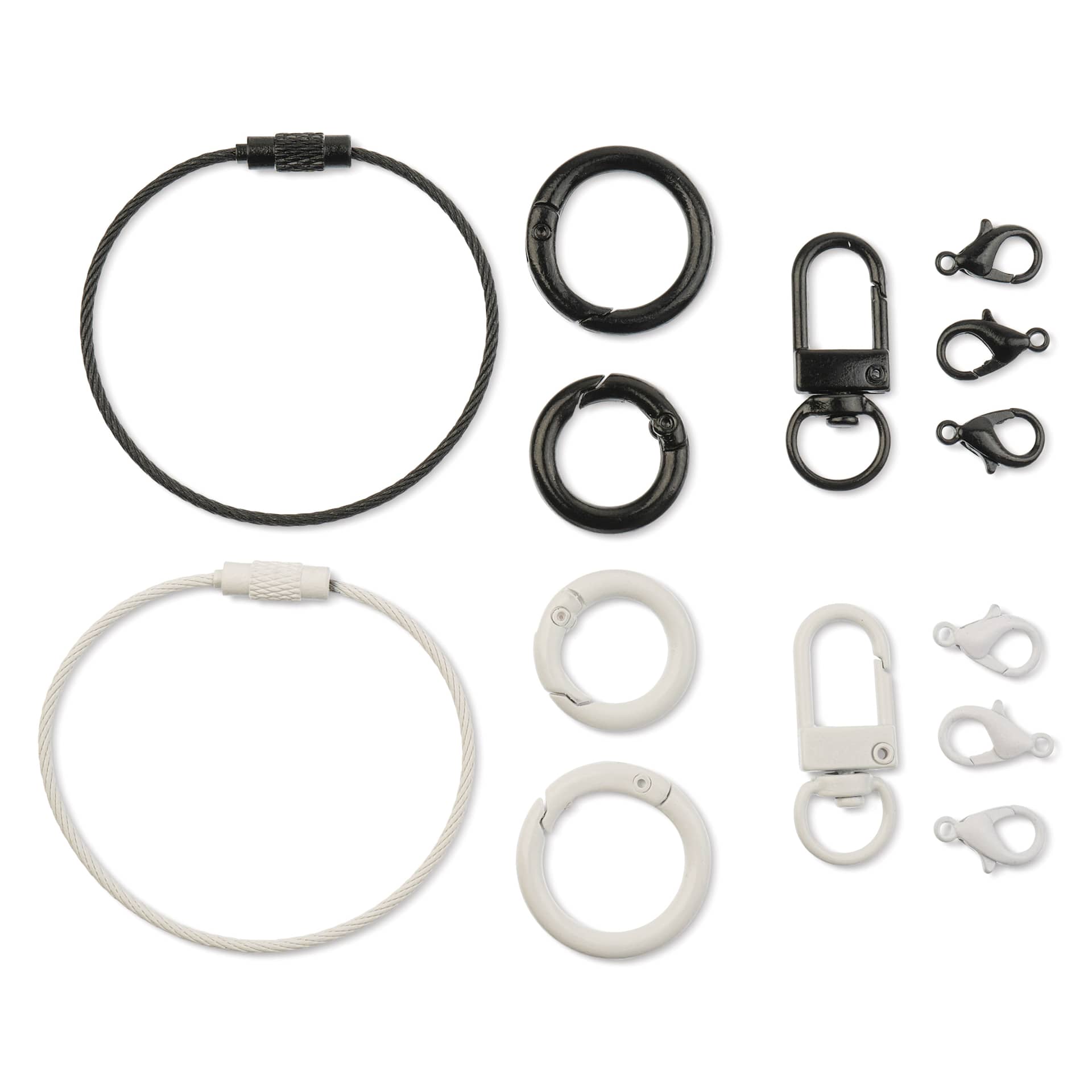 John Bead Super Cute Keychain Findings Kit - Pkg of 14, Kit 1, Black and White