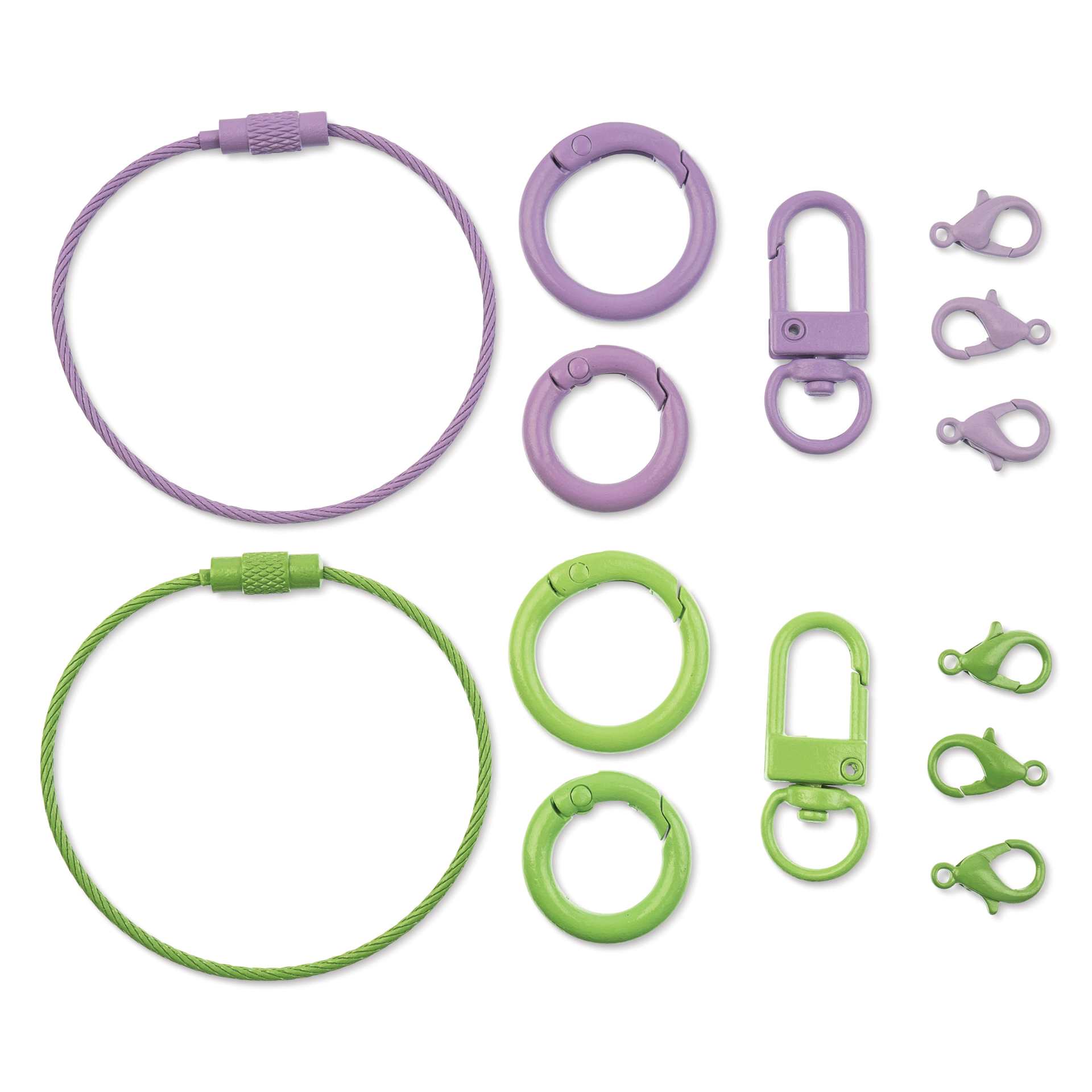 John Bead Super Cute Keychain Findings Kit - Pkg of 14, Kit 4, Green and Light Purple