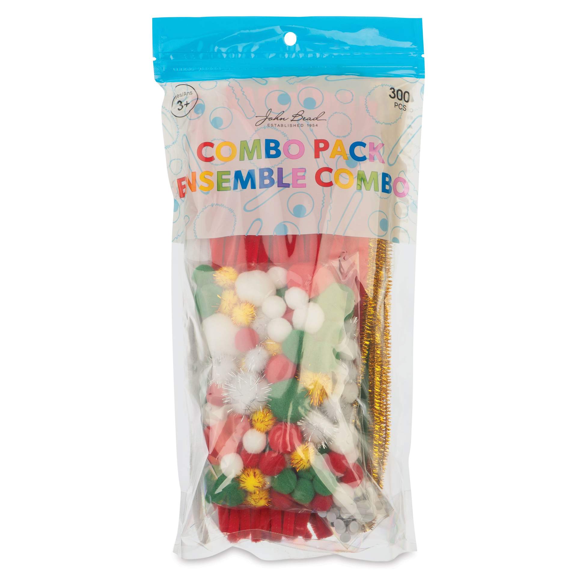 John Bead Mixed Craft Combo Pack - Pkg of 300, Christmas Mix front of packaging