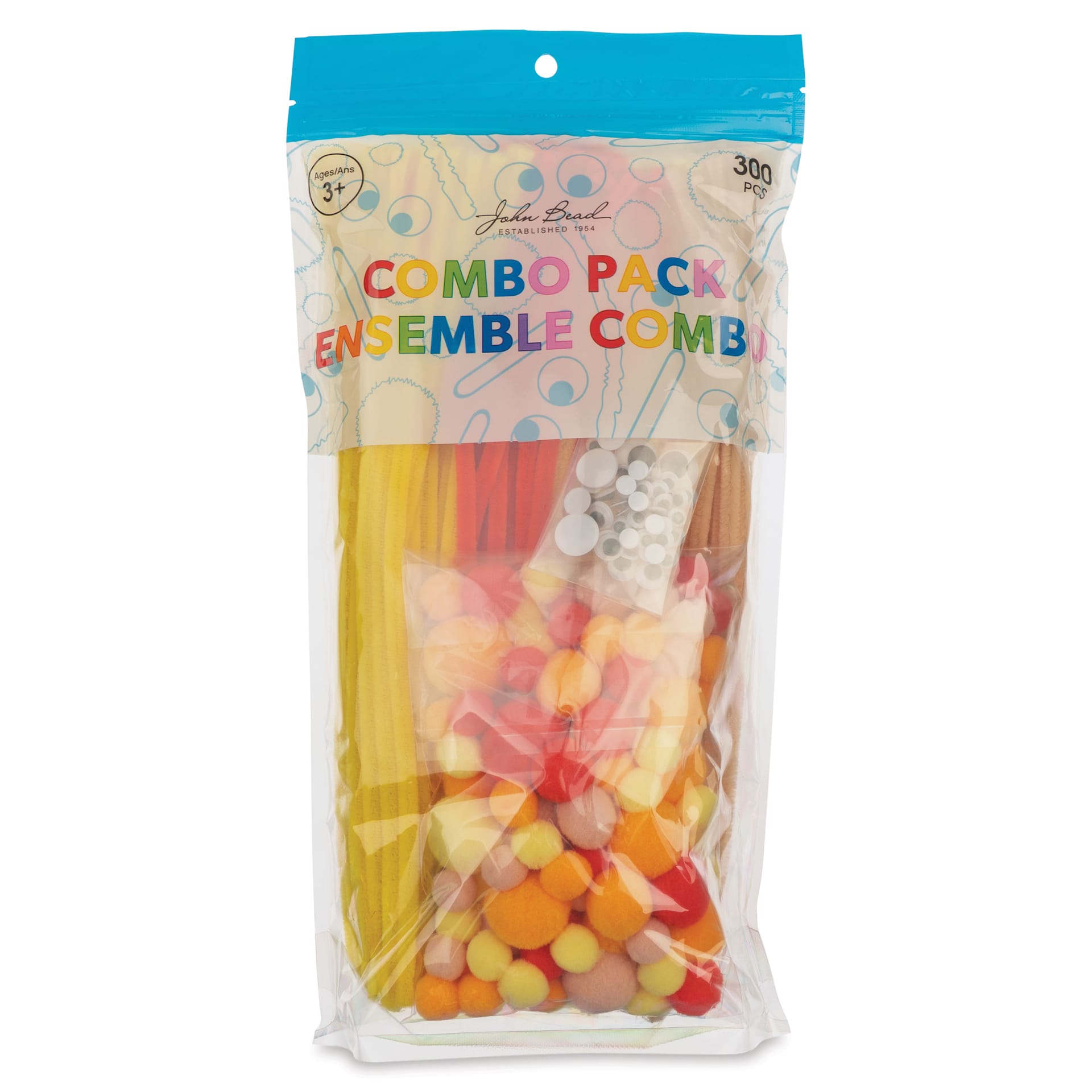 John Bead Mixed Craft Combo Pack - Pkg of 300, Sunset Mix front of packaging