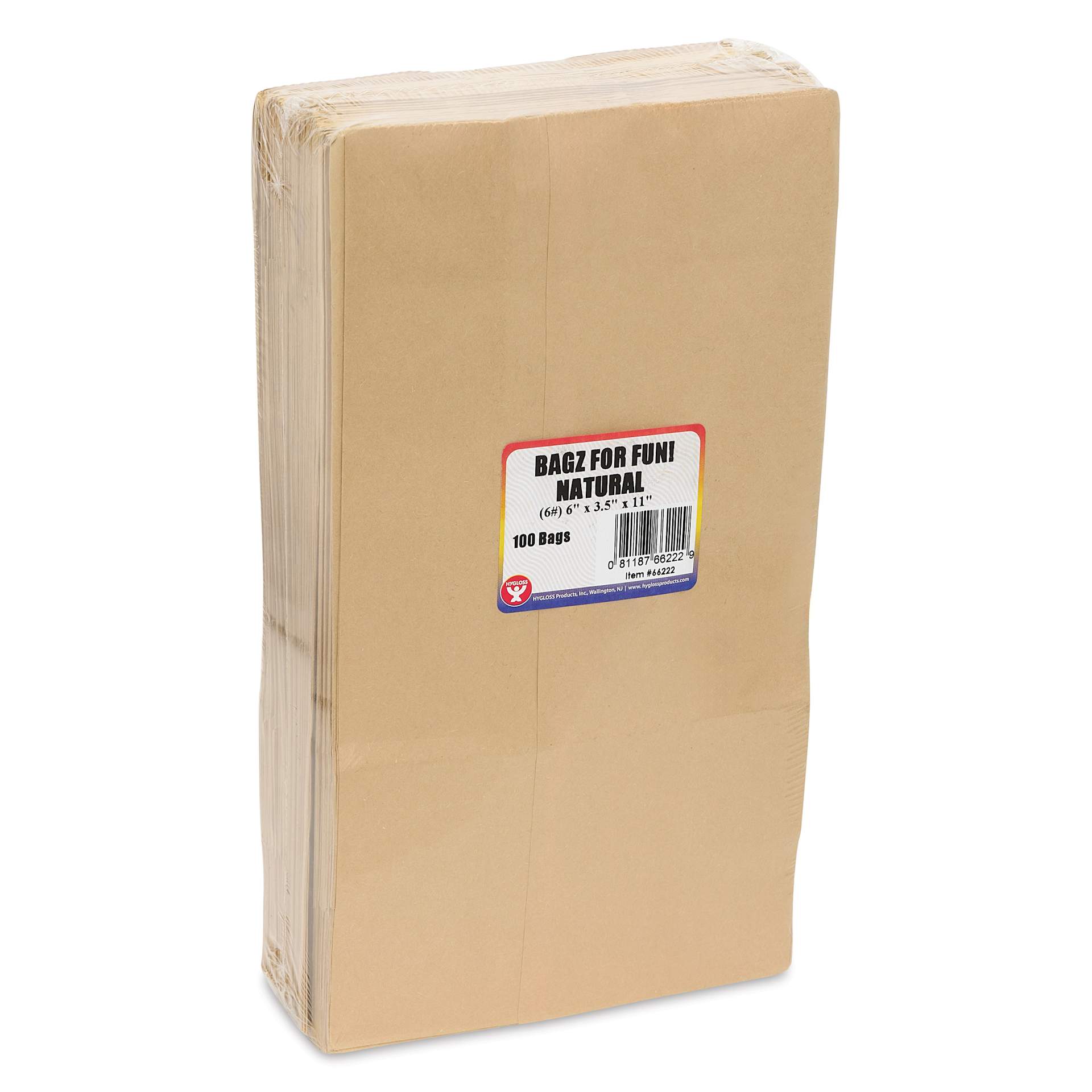 Hygloss Kraft Brown Paper Bags - Pkg of 100, #6 Large front of packaging