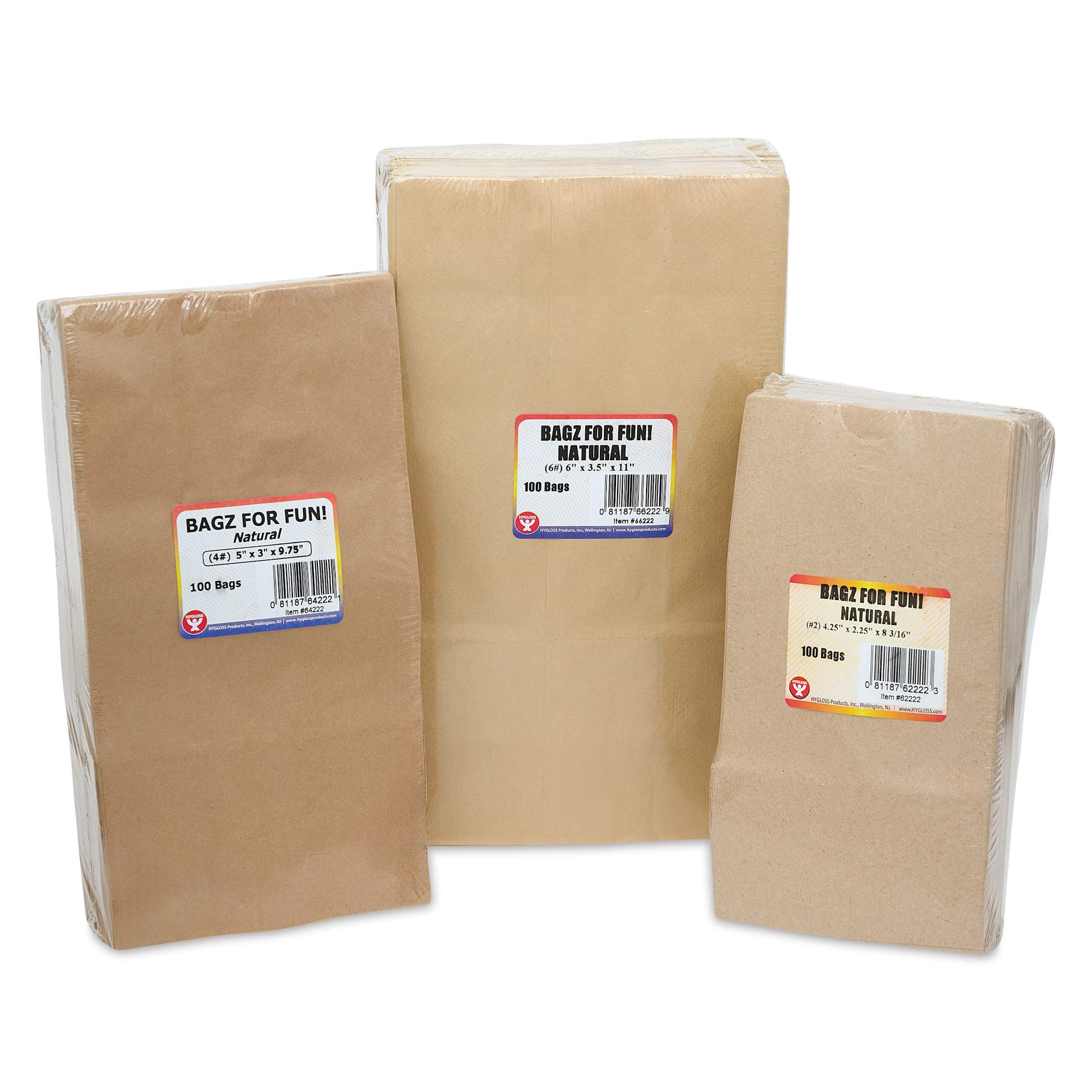 Hygloss Kraft Brown Paper Bags showing different sizes