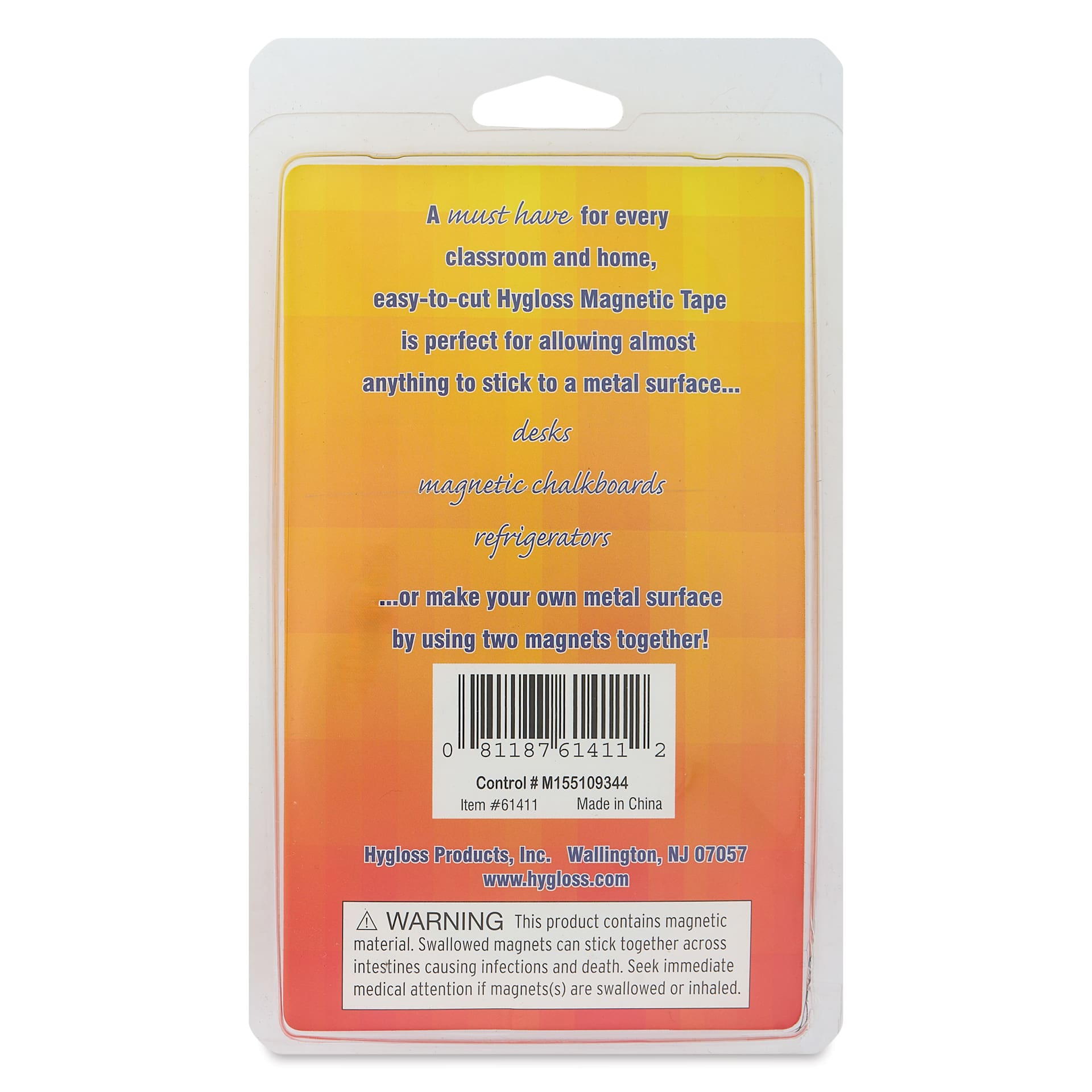 Hygloss Self-Adhesive Magnetic Tape - 1" x 120" Roll back of packaging