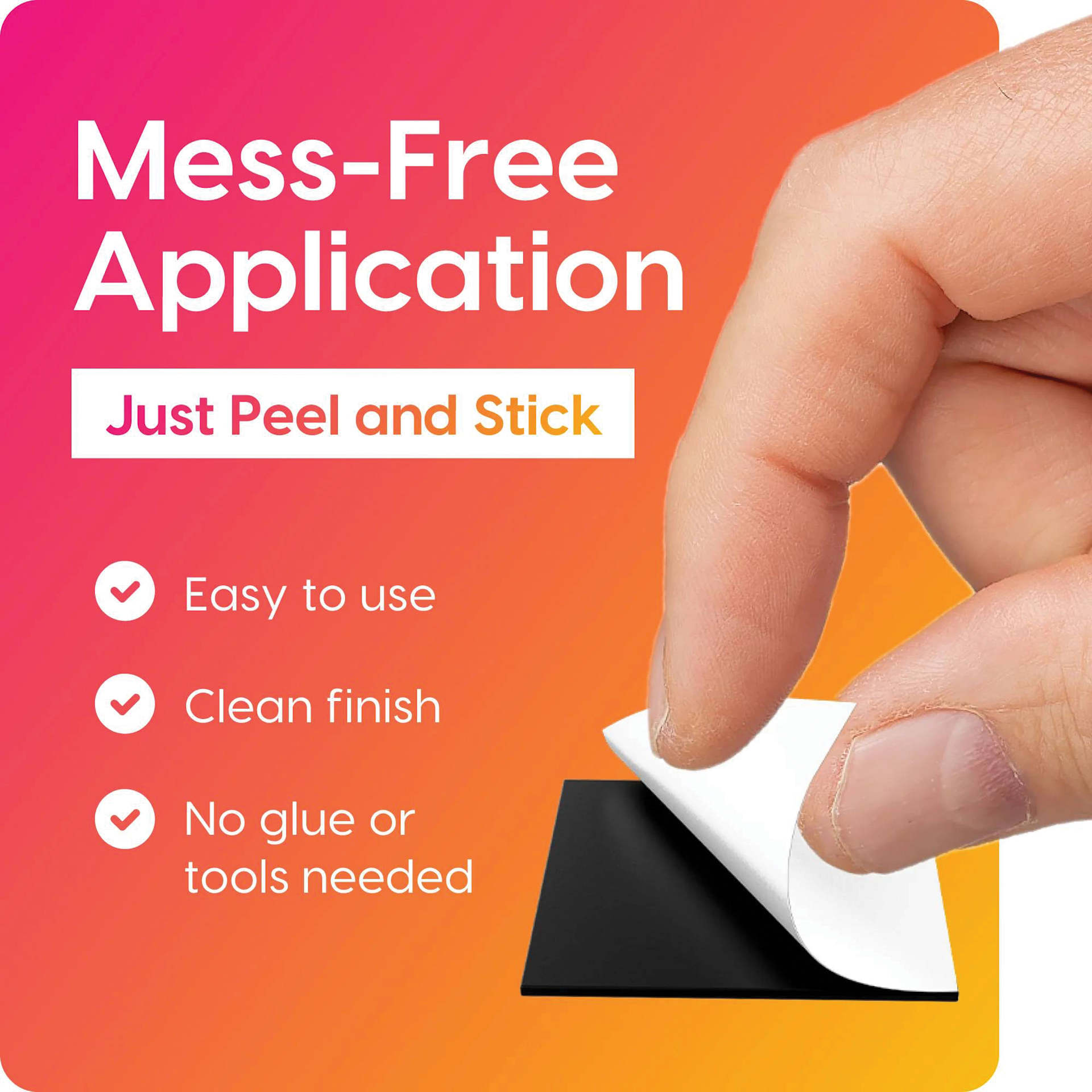 Hygloss Self-Adhesive Magnetic Squares. Mess-free application, just peel and stick. Easy to use, clean finish, no glue or tools needed.