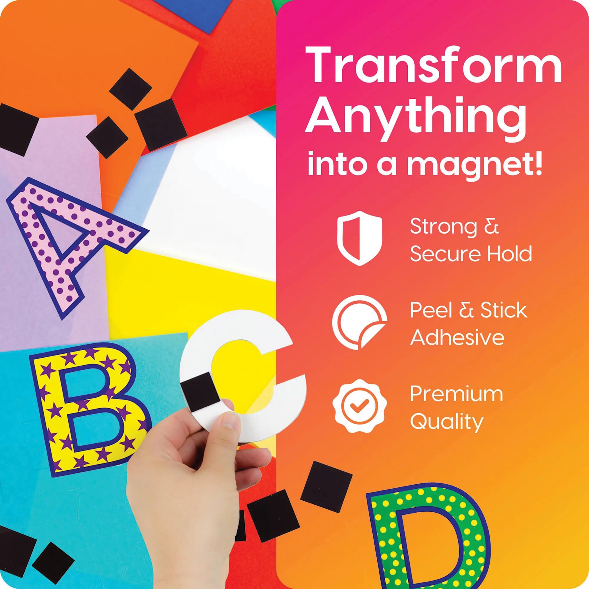 Hygloss Self-Adhesive Magnetic Squares, Transform anything into a magnet! Strong and secure hold. Peel & Stick Adhesive. Premium Quality