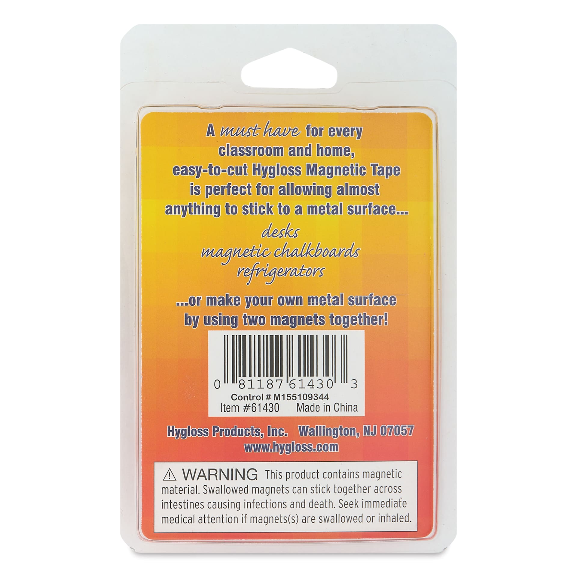 Hygloss Self-Adhesive Magnetic Tape - 1/2" x 30" Roll back of packaging