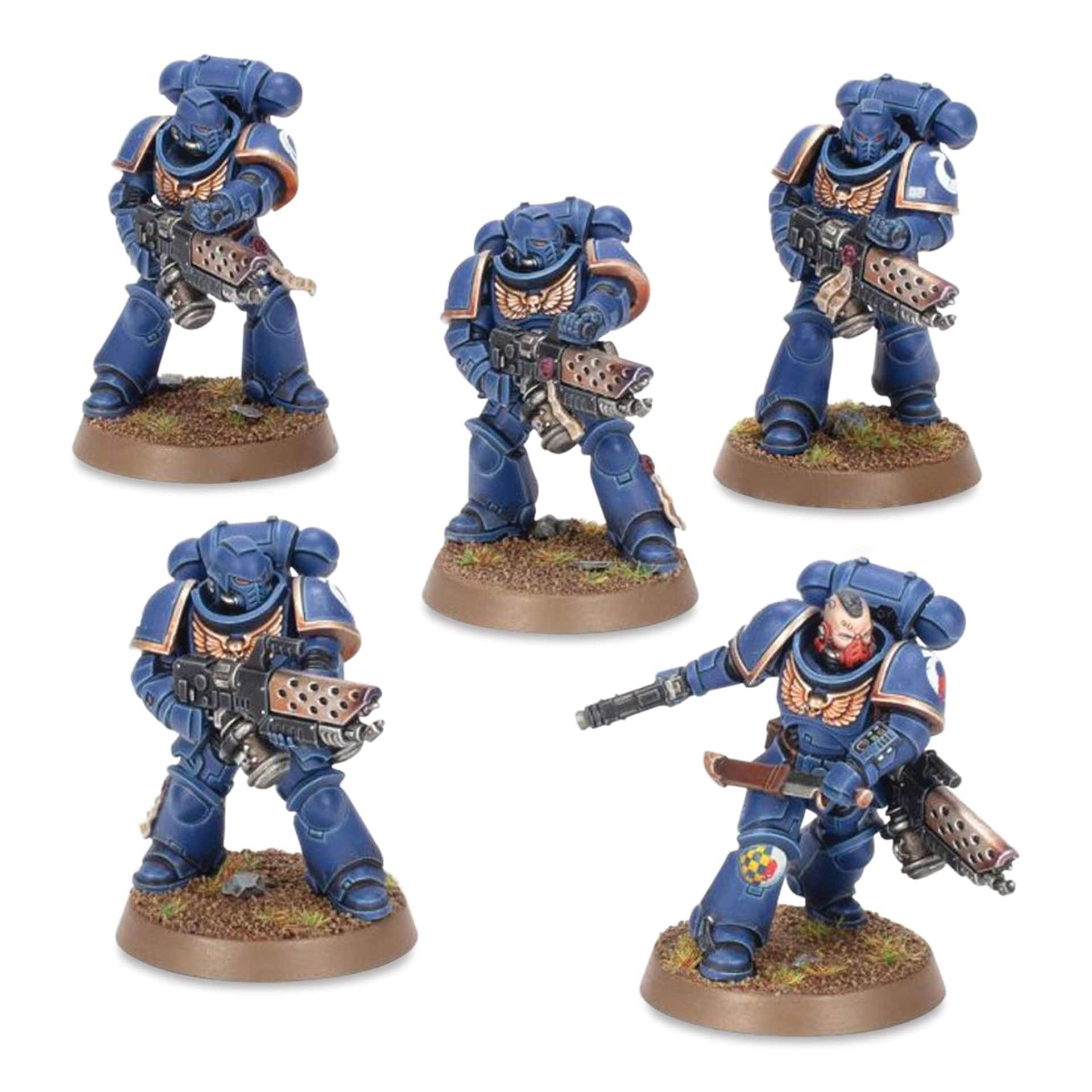 Warhammer 40k Introductory Set - example of assembled figures that are painted blue