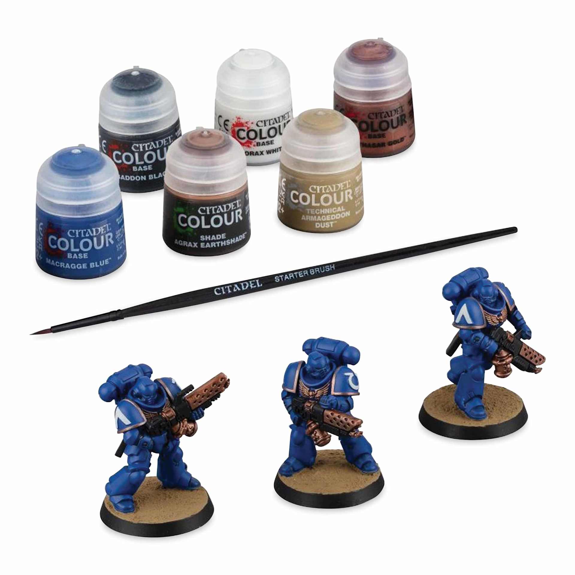 Warhammer Space Marines Infernus Marines and Paints Set - included assembled figures, brush, and paints
