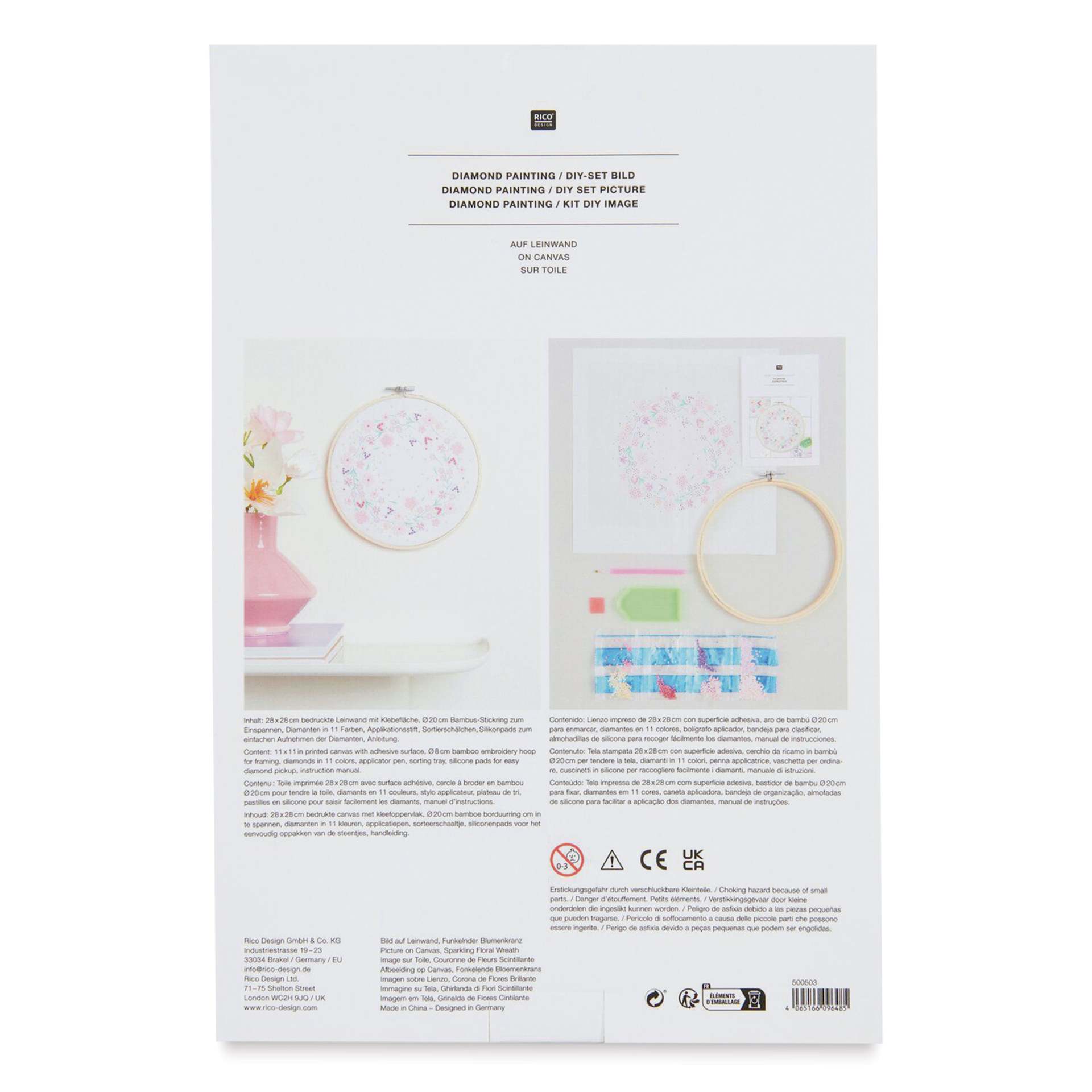 Rico Design Diamond Painting DIY Kit - Sparkling Floral Wreath back of packaging