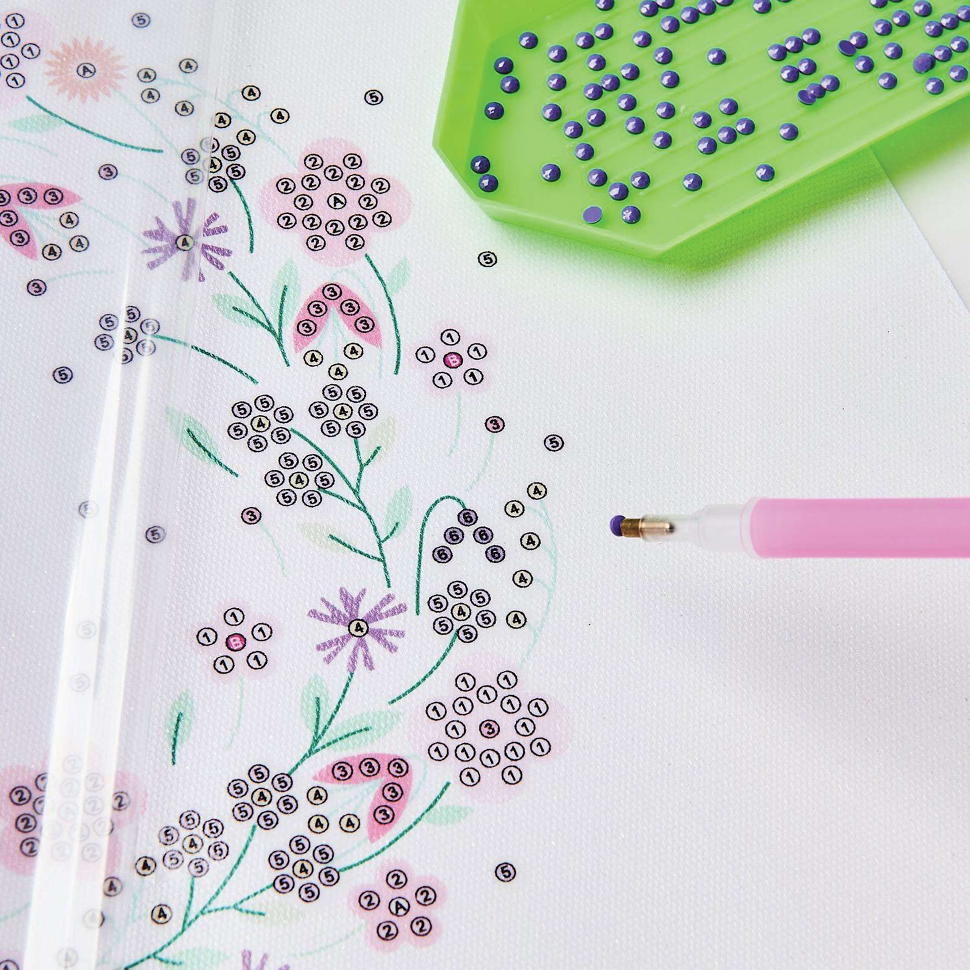 Rico Design Diamond Painting DIY Kit - Sparkling Floral Wreath close up to show bead application