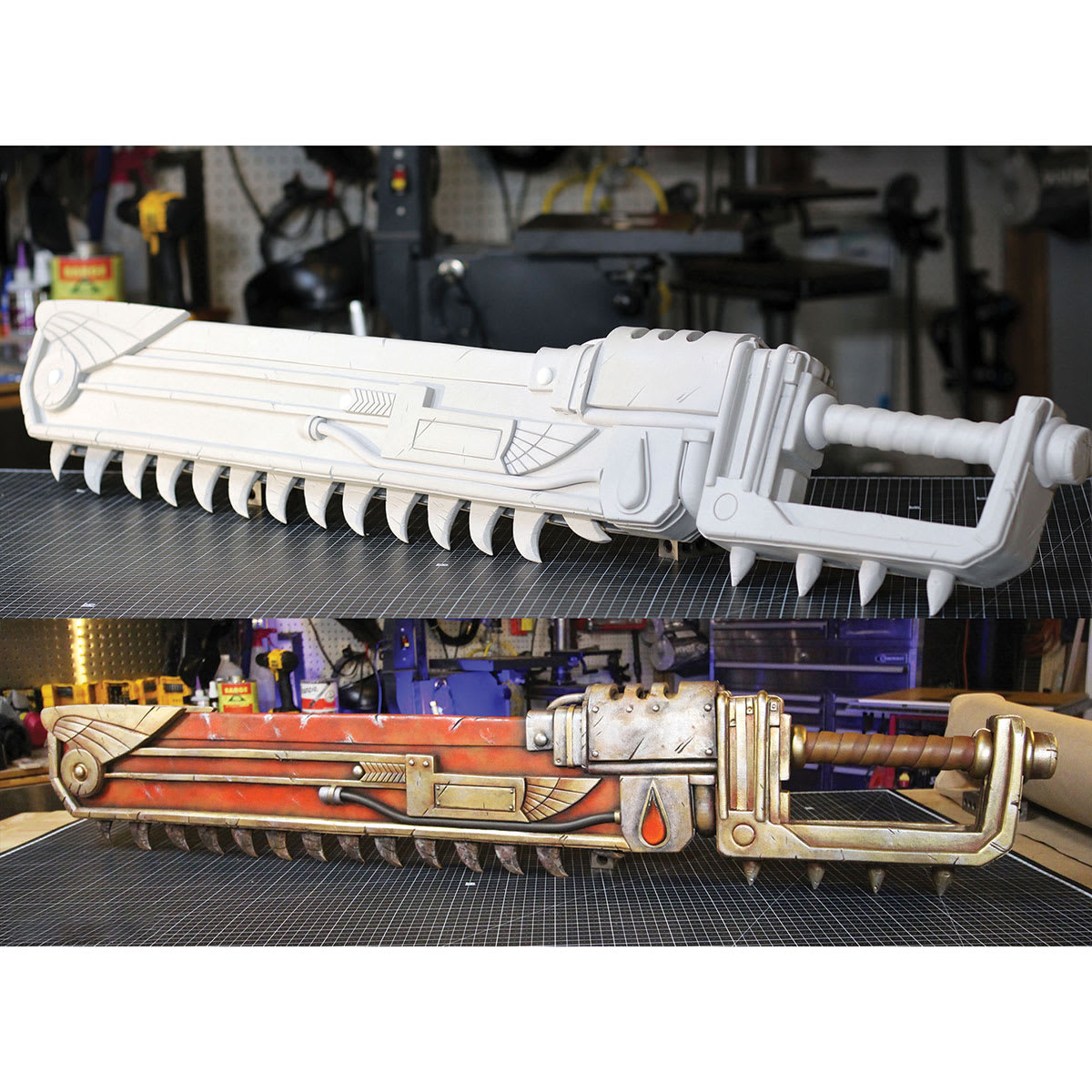 SKS Props HD-Foam Rolls, Sample artwork of cosplay sword before and after paint, Accessories not included