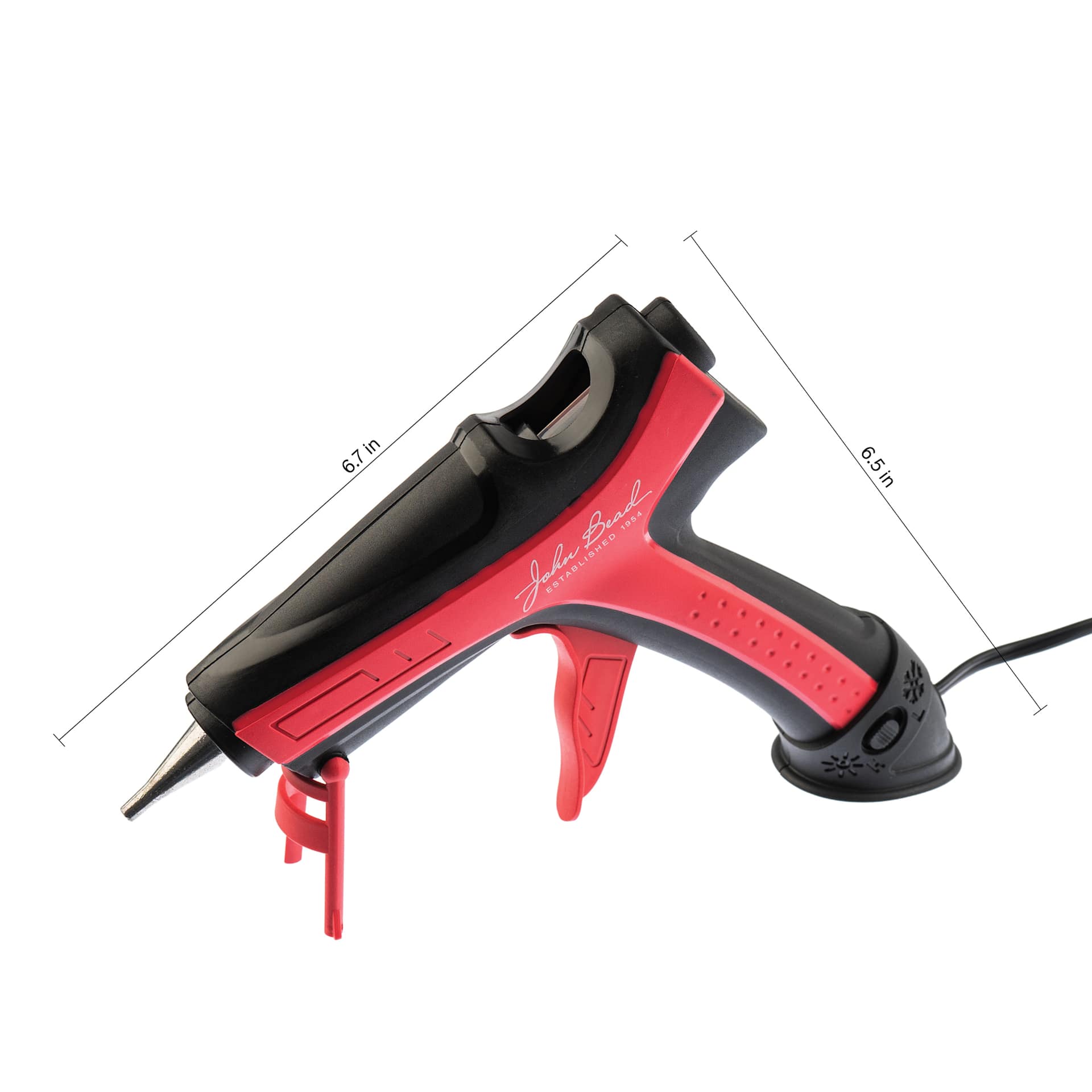 John Bead Dual Temp Hot Glue Gun showing dimensions