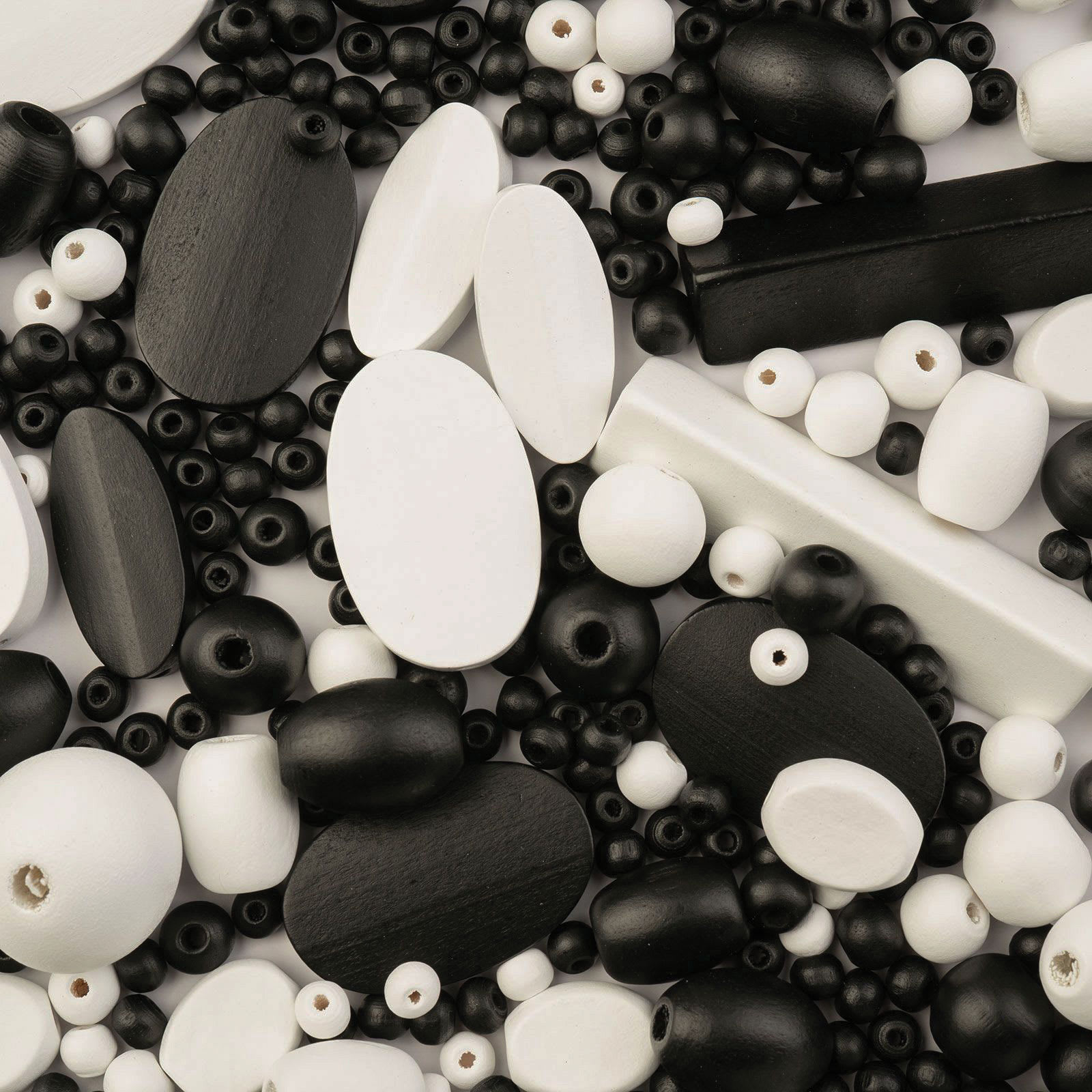 John Bead Wood Craft Beads - White and Black, 90 g Bag
