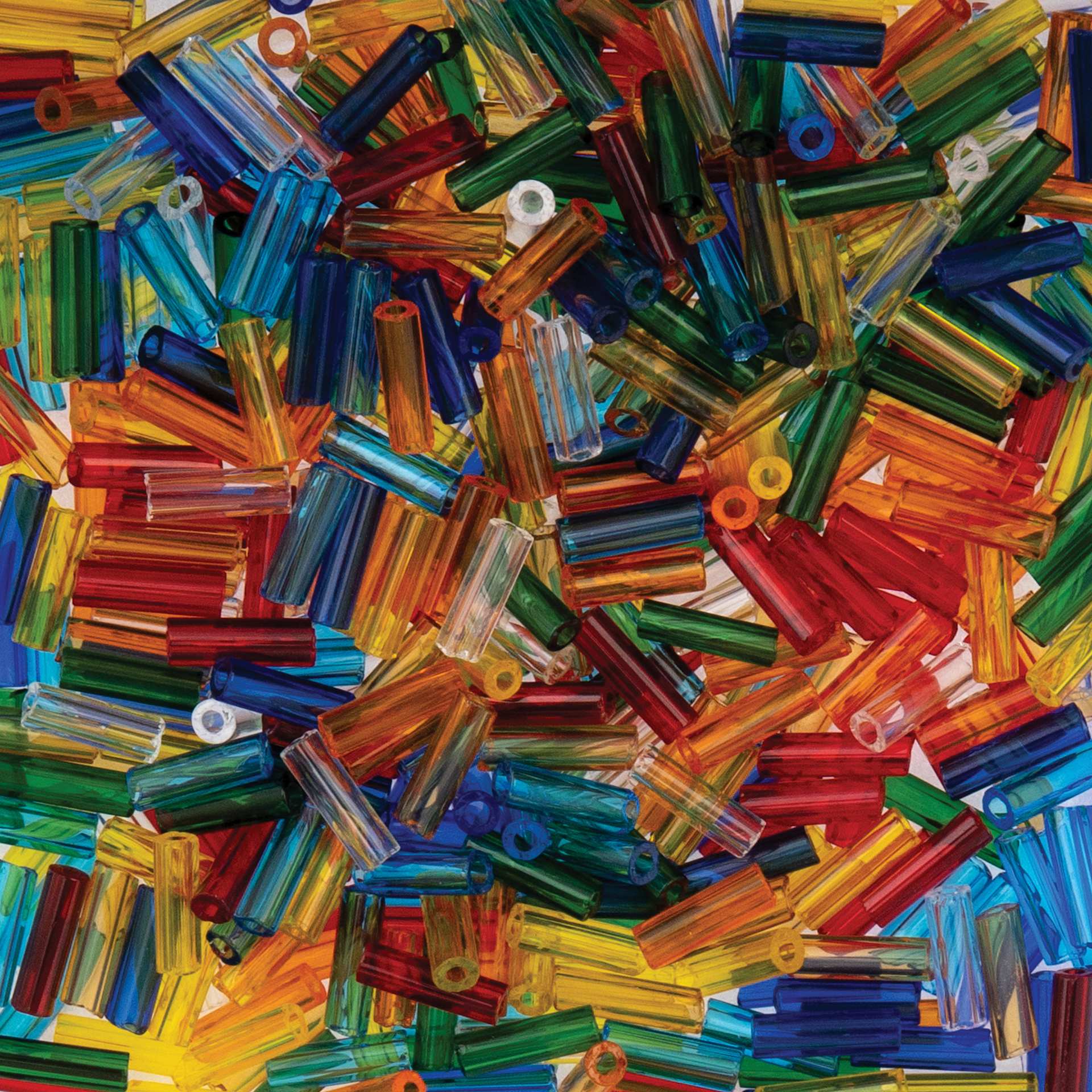 John Bead Czech Glass #3 Bugle Beads - Transparent Assorted, 6.5 mm, 19 g Tube