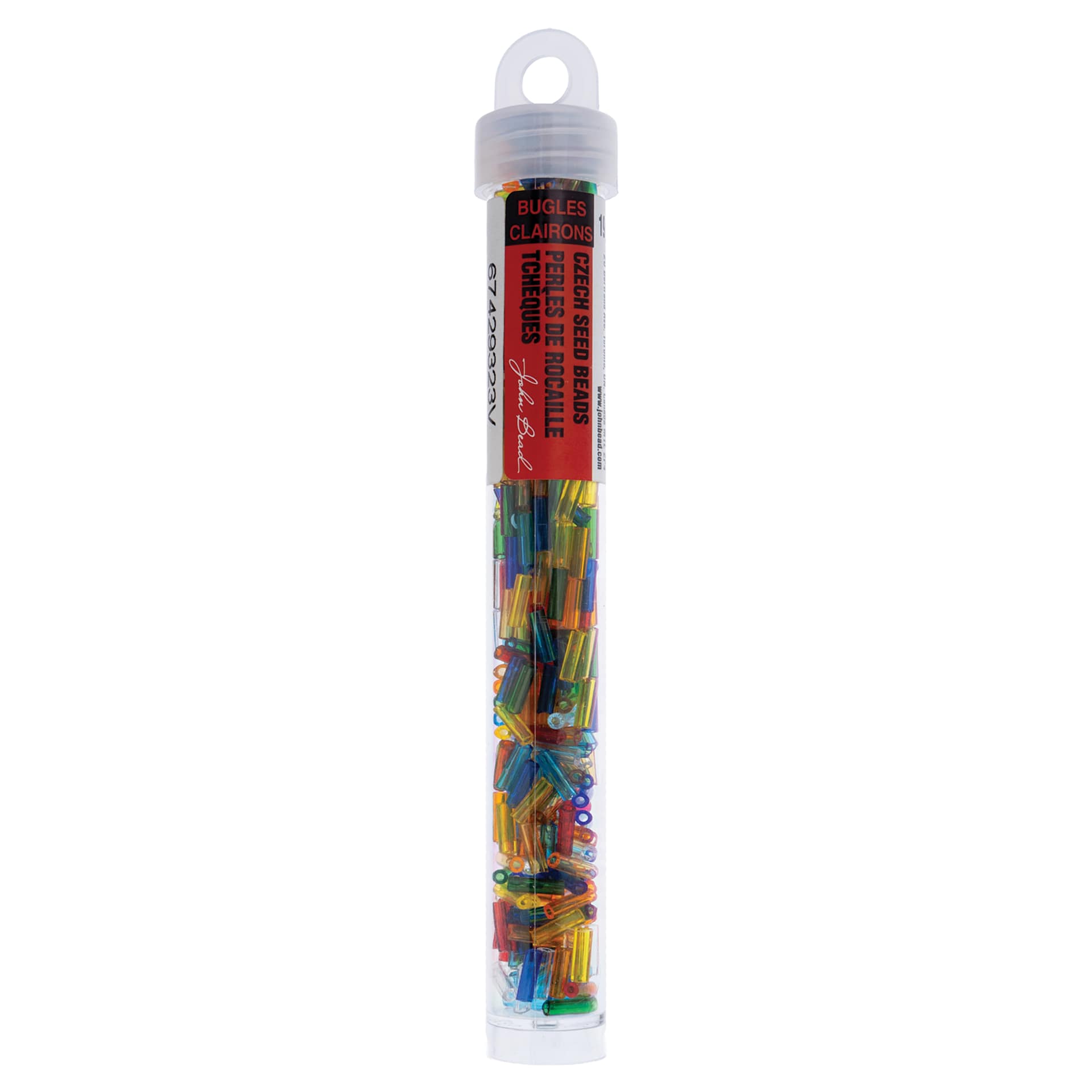 John Bead Czech Glass #3 Bugle Beads - Transparent Assorted, 6.5 mm, 19 g Tube