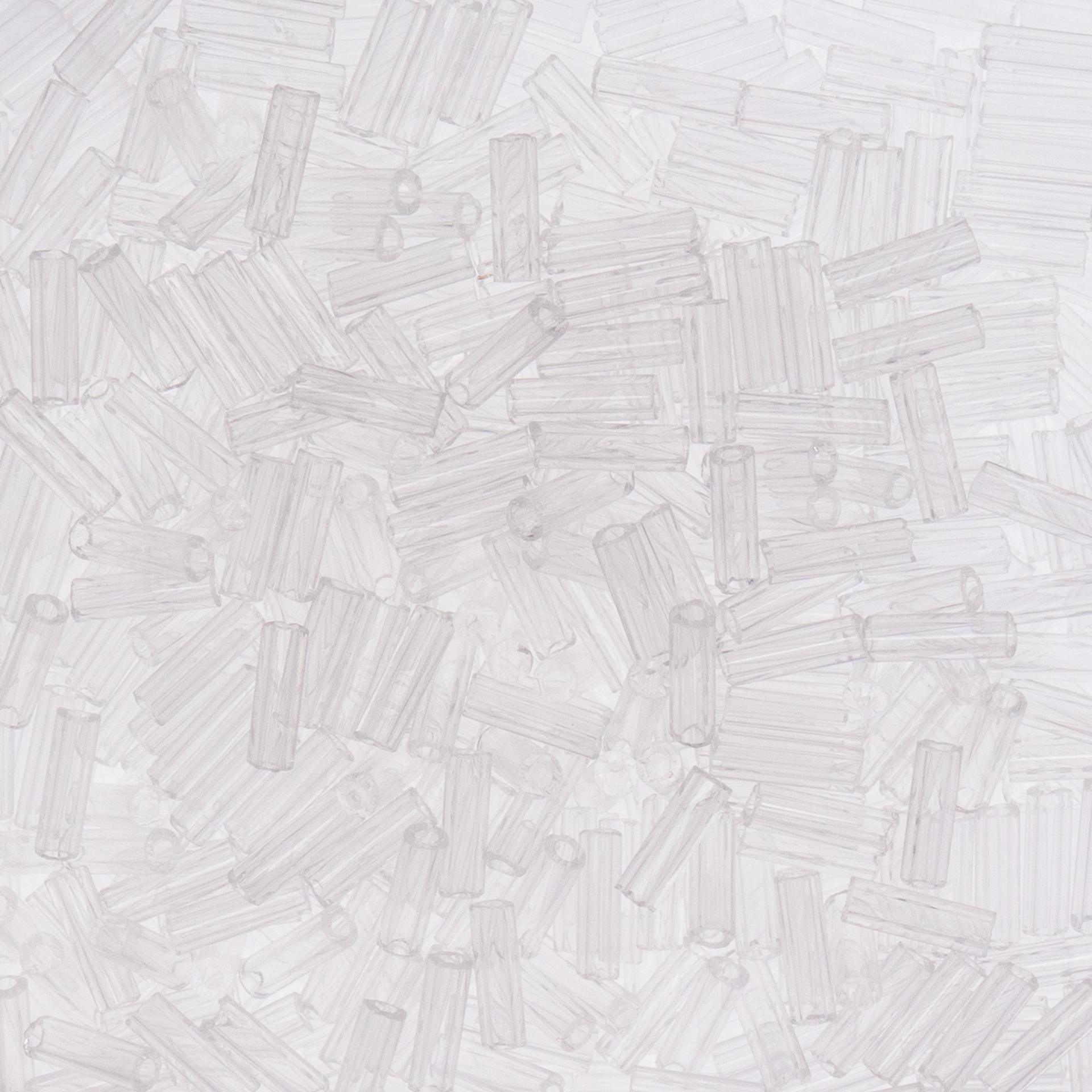 John Bead Czech Glass #3 Bugle Beads - Transparent Crystal close up