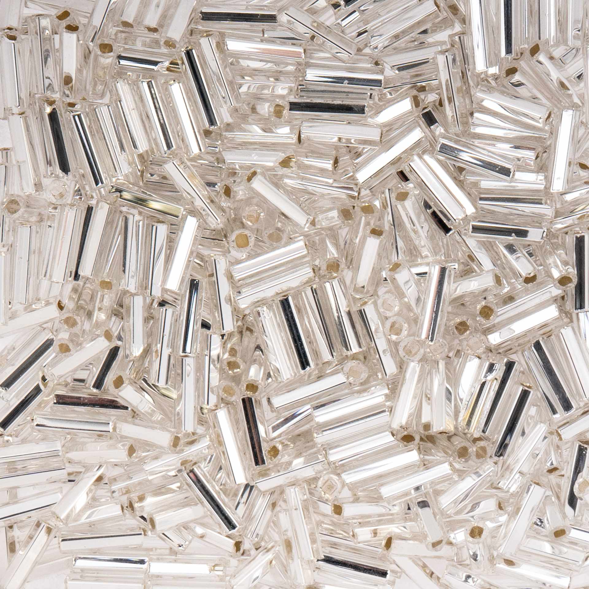 John Bead Czech Glass #3 Bugle Beads - Silver-Lined Crystal close up