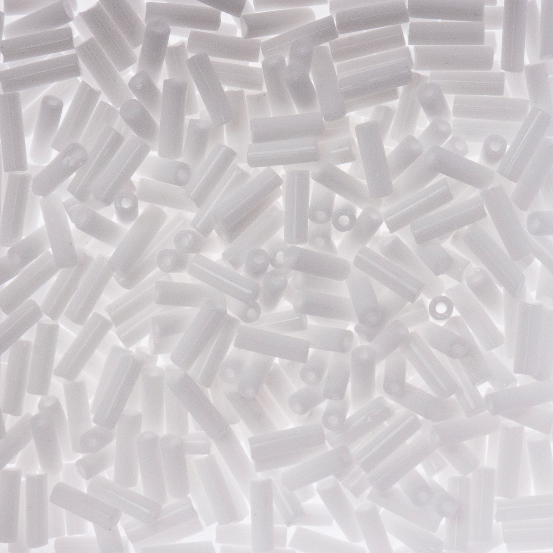 John Bead Czech Glass #3 Bugle Beads - Opaque White close up