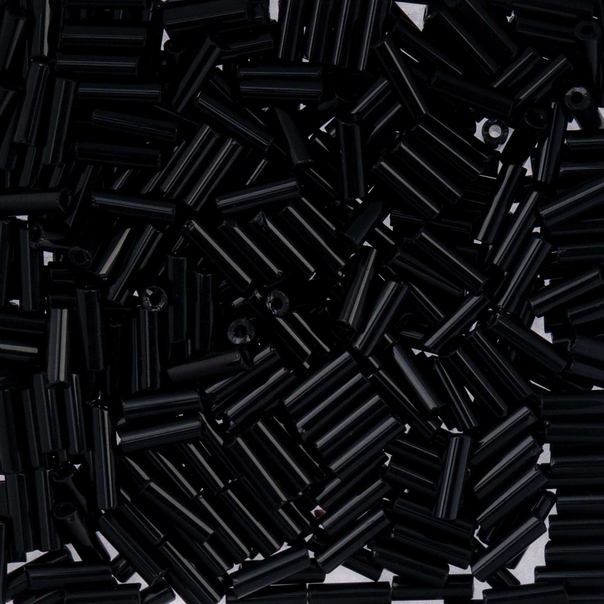 John Bead Czech Glass #3 Bugle Beads - Opaque Black close up