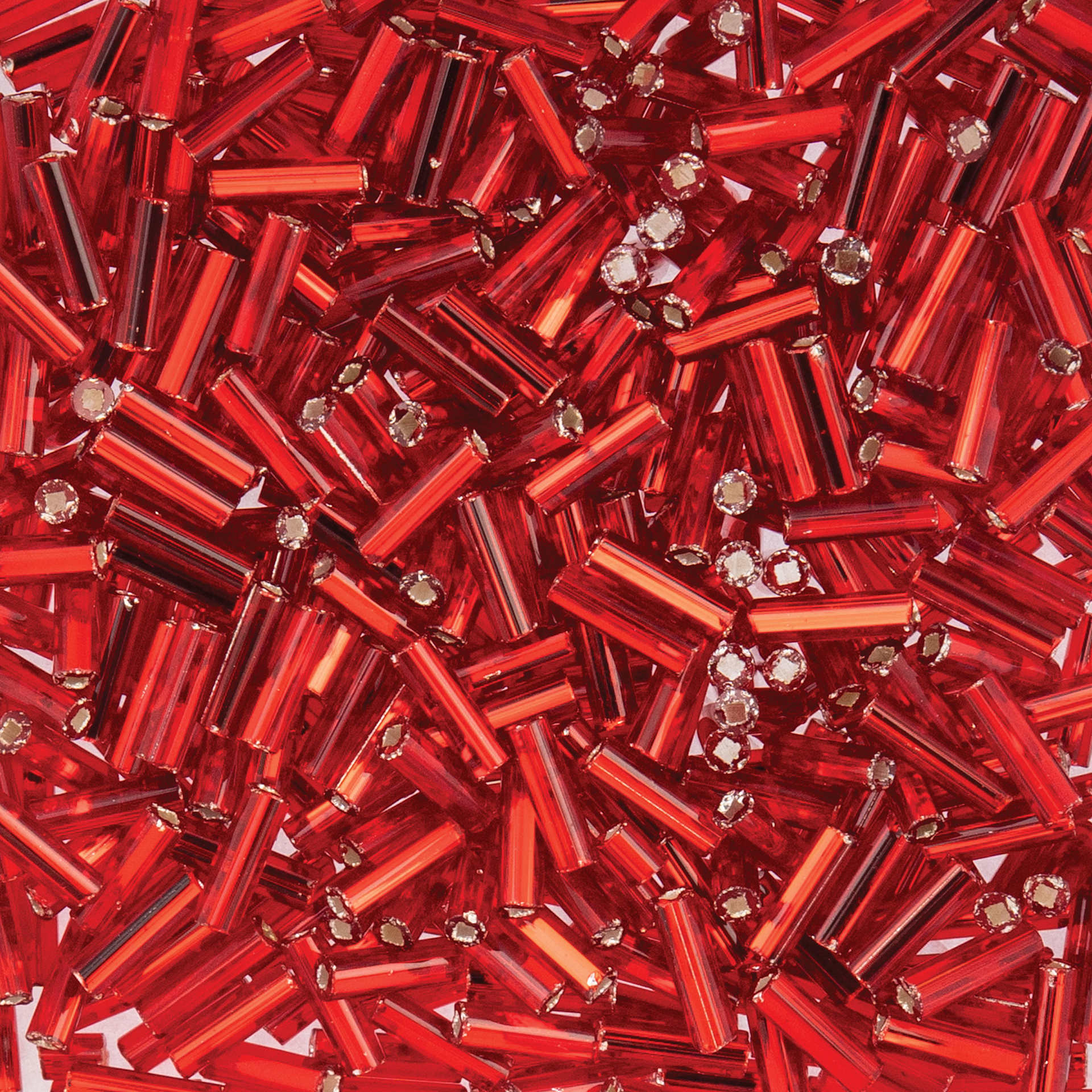 John Bead Czech Glass #3 Bugle Beads - Silver-Lined Light Red close up