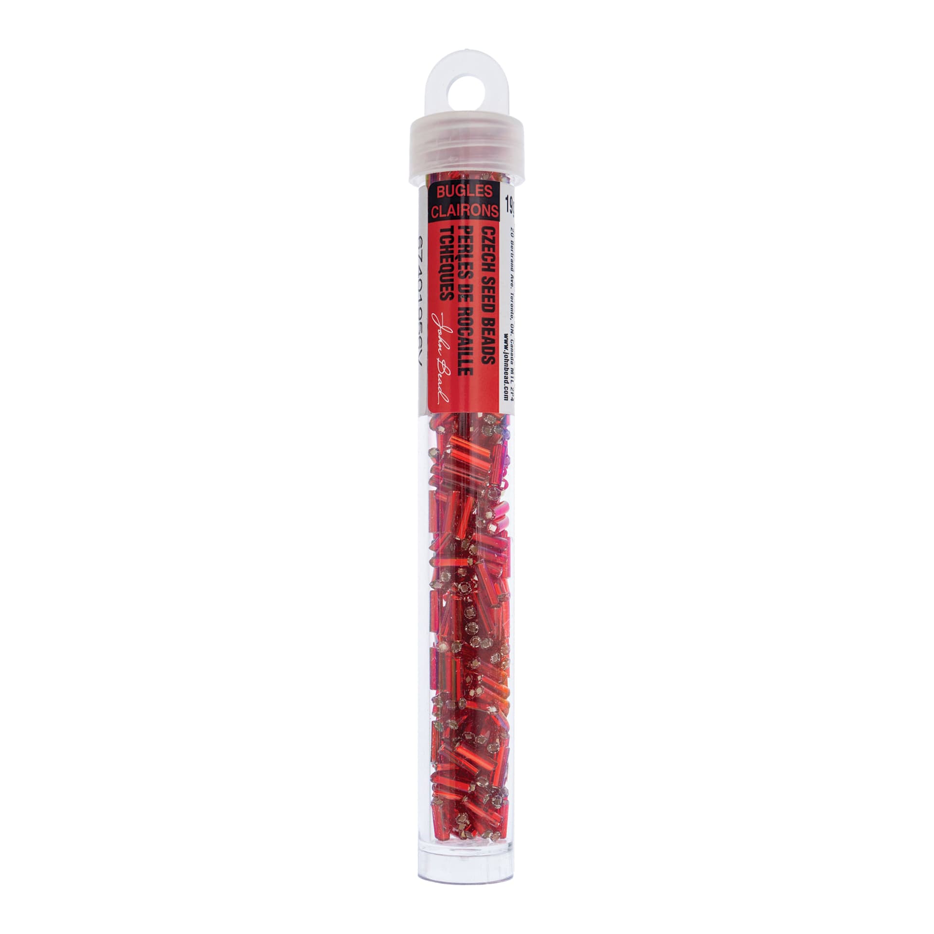 John Bead Czech Glass #3 Bugle Beads - Silver-Lined Light Red, 6.5 mm, 19 g Tube
