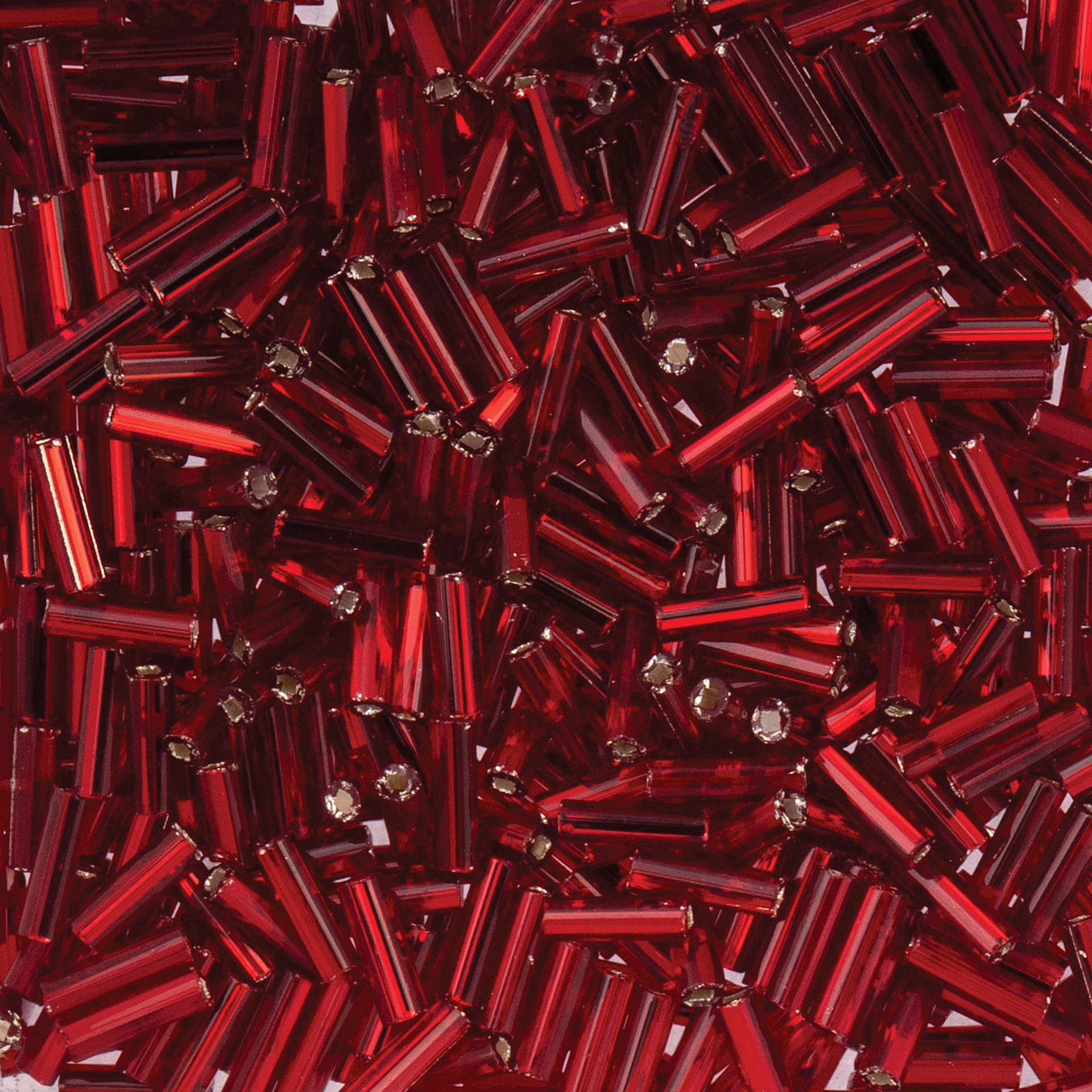 John Bead Czech Glass #3 Bugle Beads - Silver-Lined Red close up