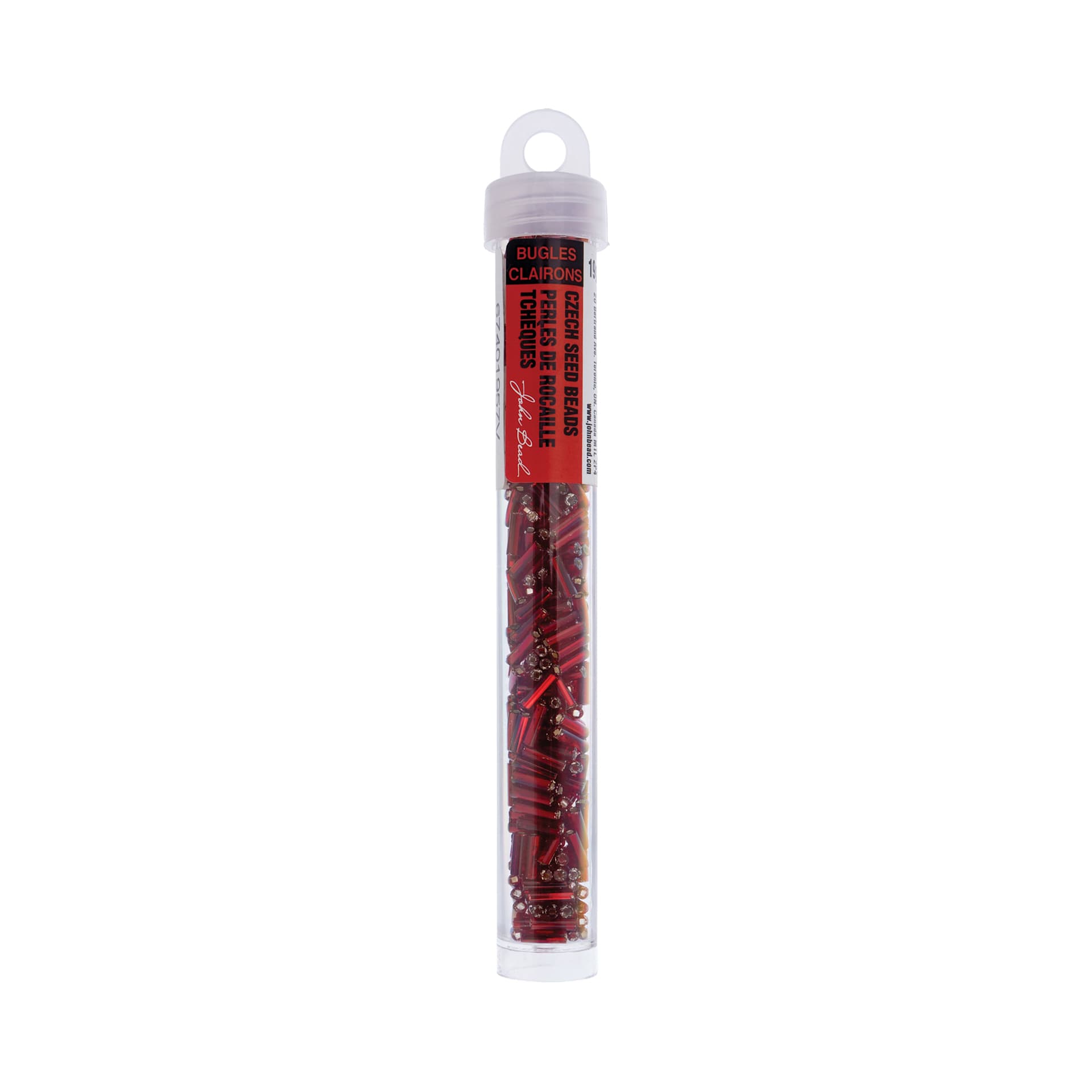 John Bead Czech Glass #3 Bugle Beads - Silver-Lined Red, 6.5 mm, 19 g Tube