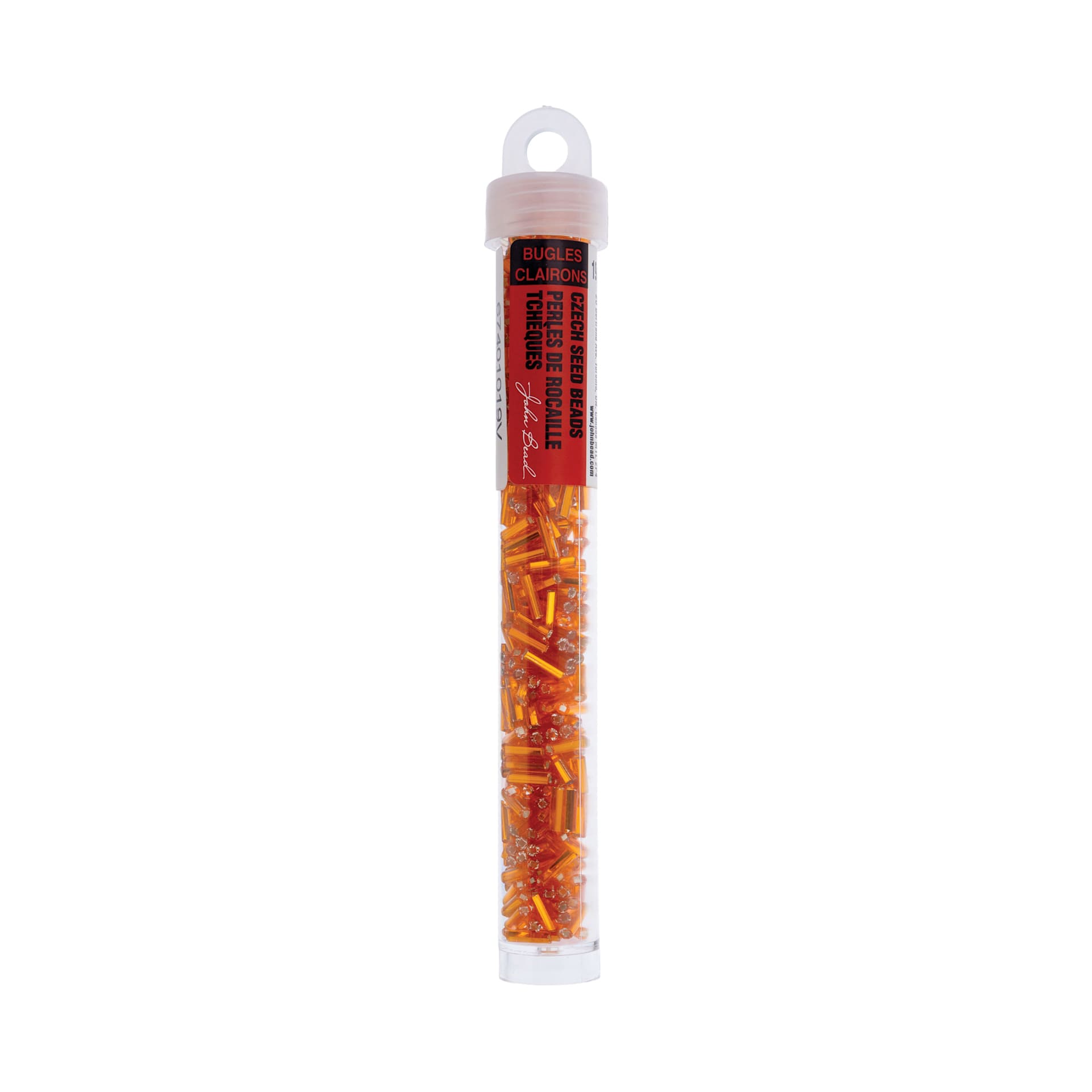 John Bead Czech Glass #3 Bugle Beads - Silver-Lined Light Orange, 6.5 mm, 19 g Tube