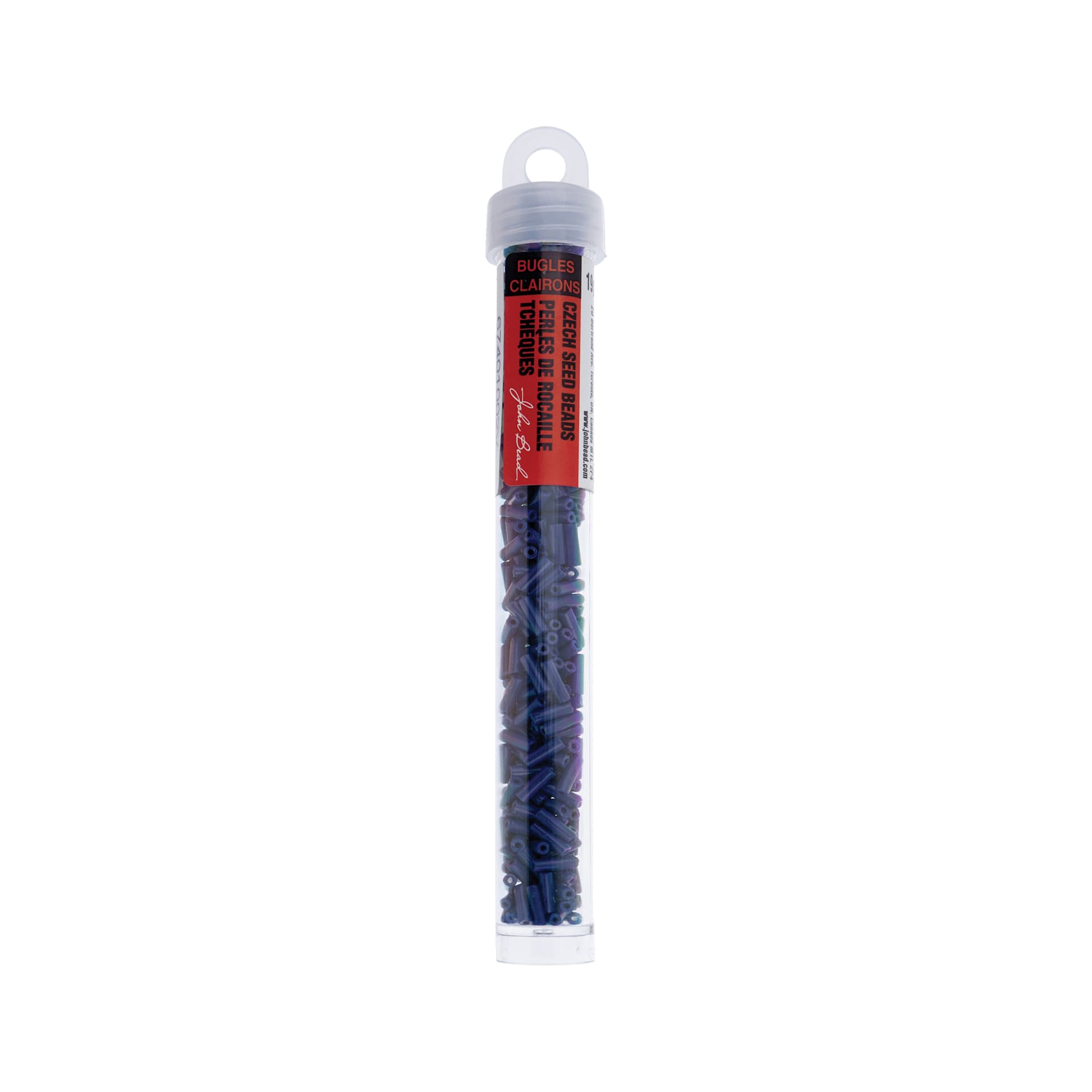 John Bead Czech Glass #3 Bugle Beads - Opaque Dark Royal Blue, 6.5 mm, 19 g Tube
