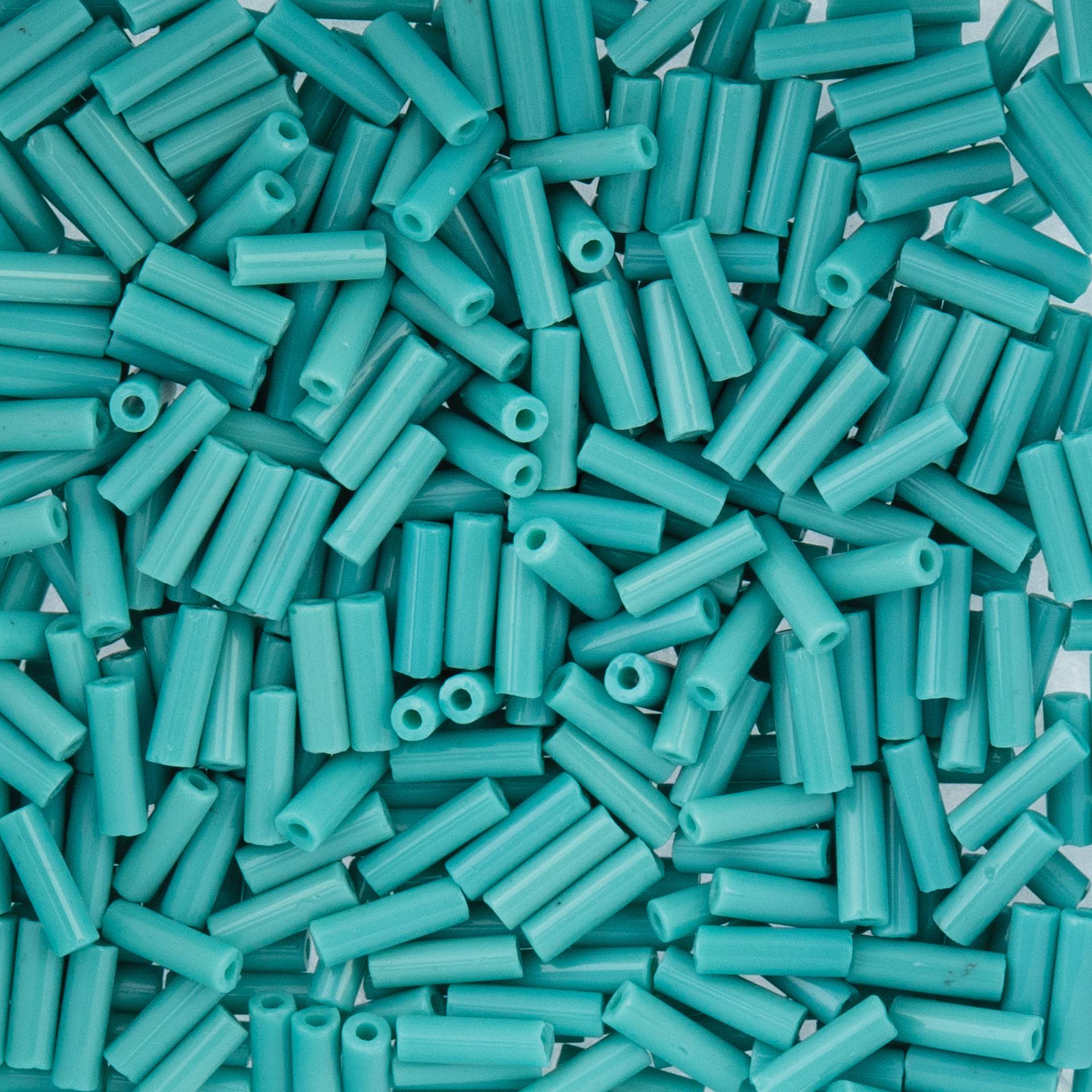 John Bead Czech Glass #3 Bugle Beads - Opaque Turquoise close up