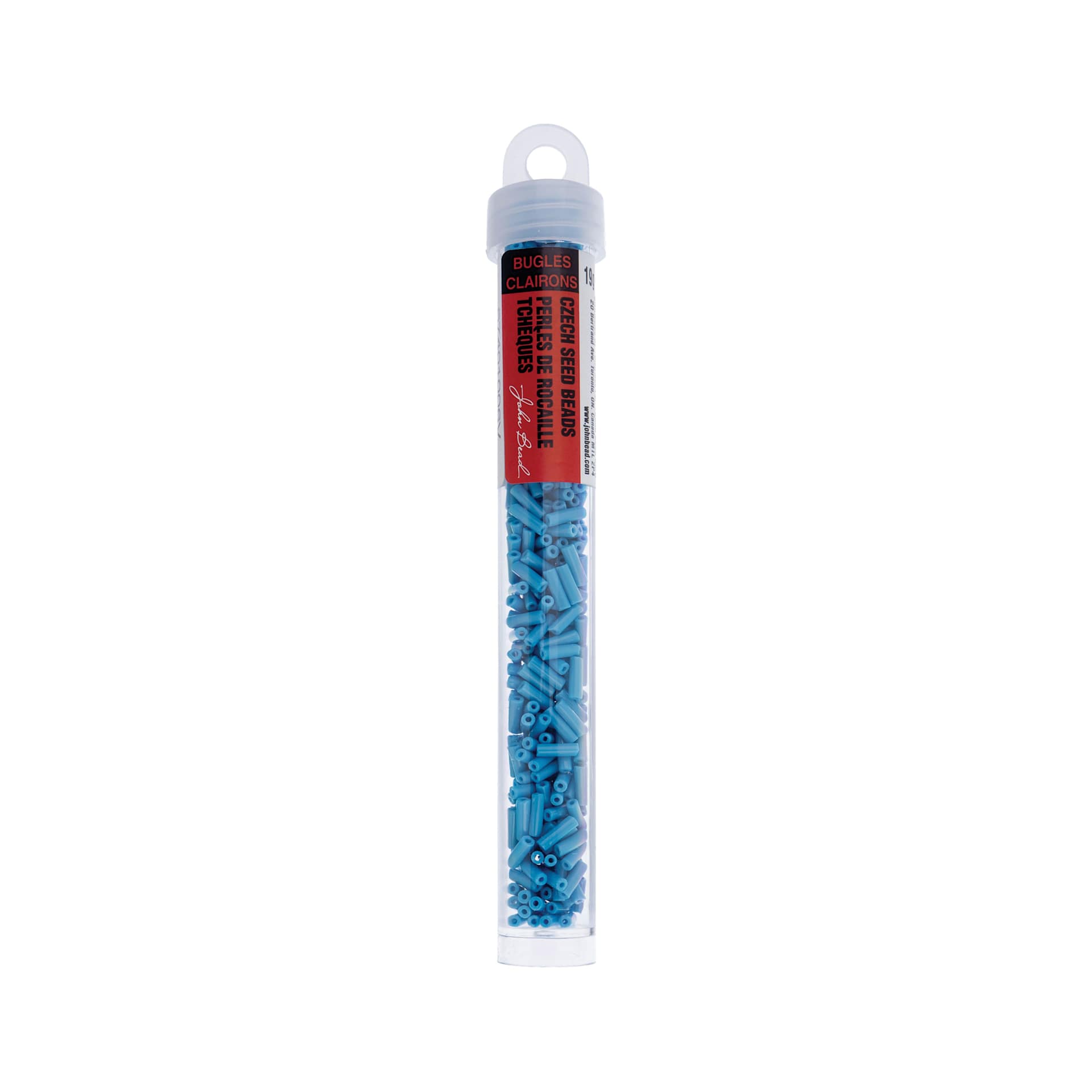 John Bead Czech Glass #3 Bugle Beads - Opaque Medium Blue, 6.5 mm, 19 g Tube