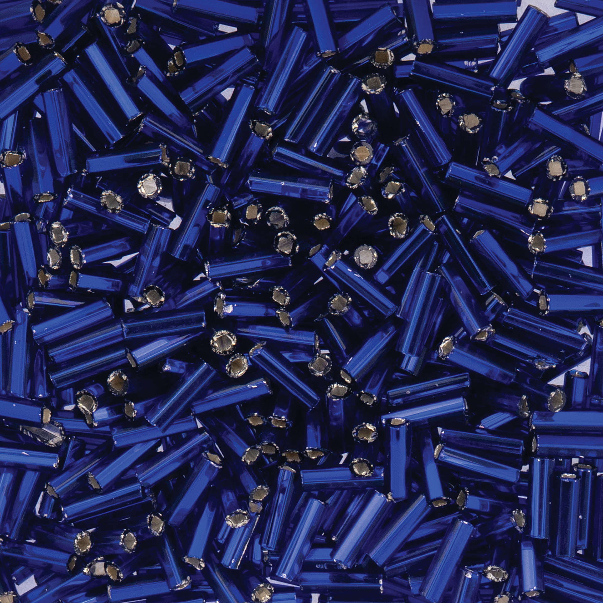 John Bead Czech Glass #3 Bugle Beads - Silver-Lined Royal Blue close up