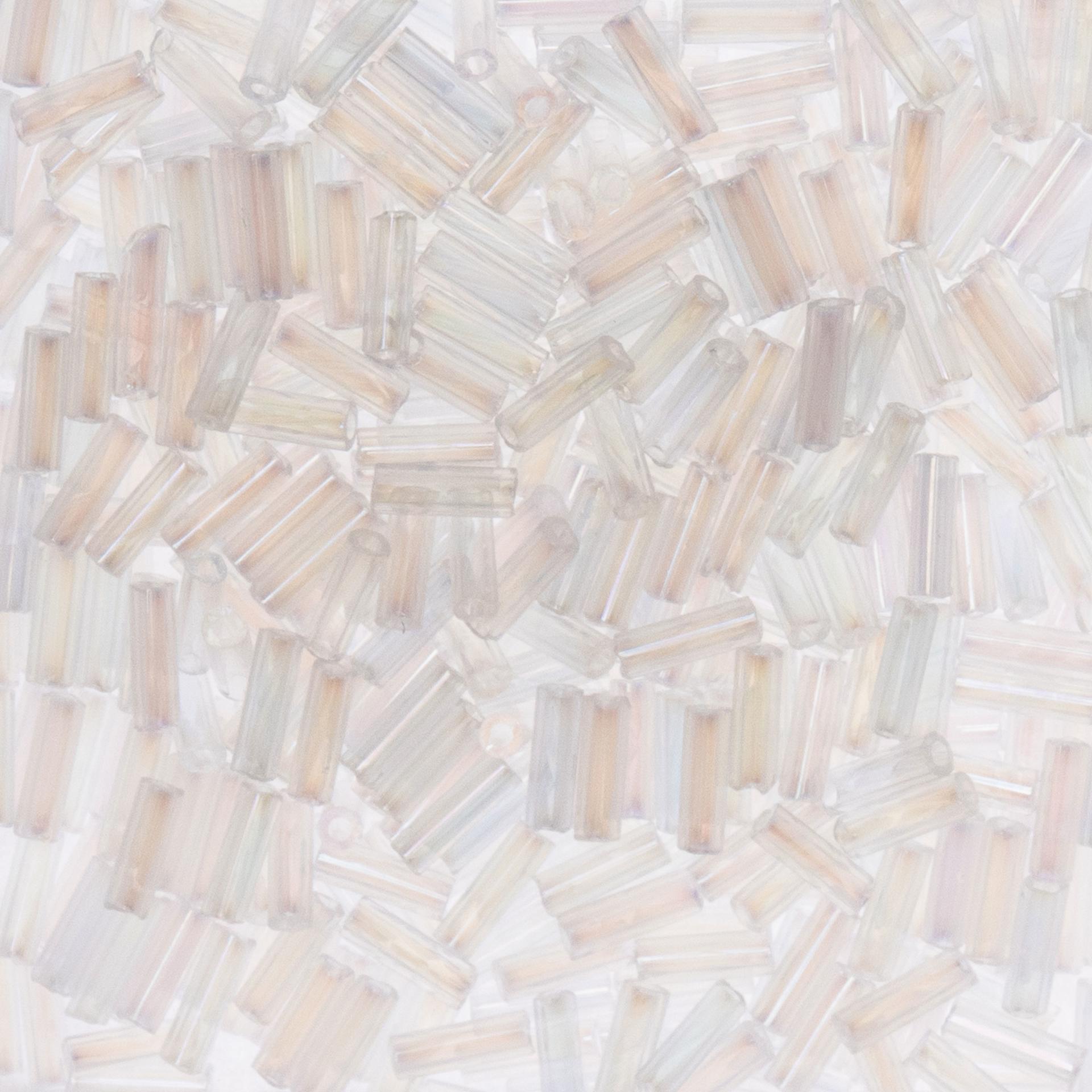 John Bead Czech Glass #3 Bugle Beads - Transparent Crystal Iris close up