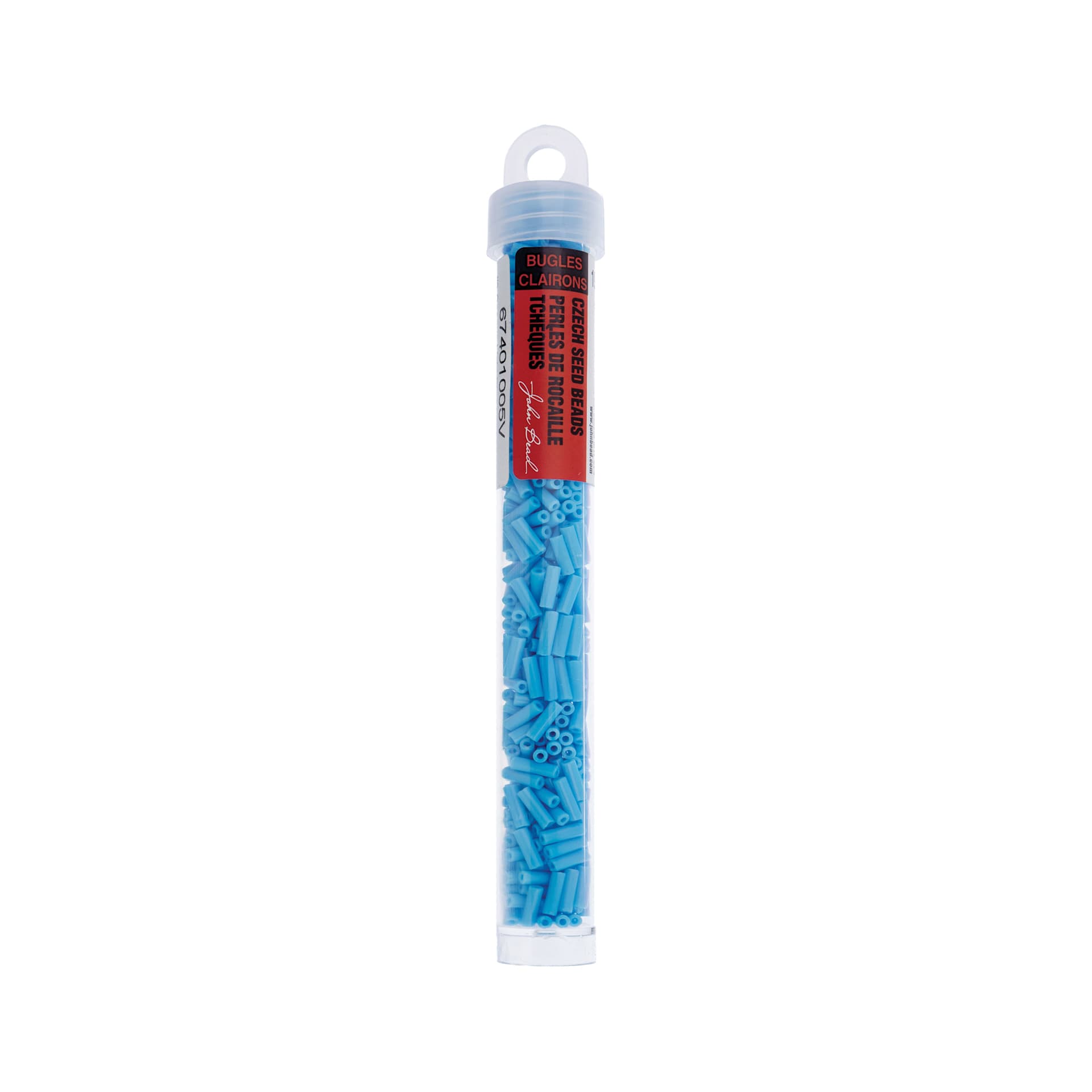 John Bead Czech Glass #3 Bugle Beads - Opaque Light Blue, 6.5 mm, 19 g Tube