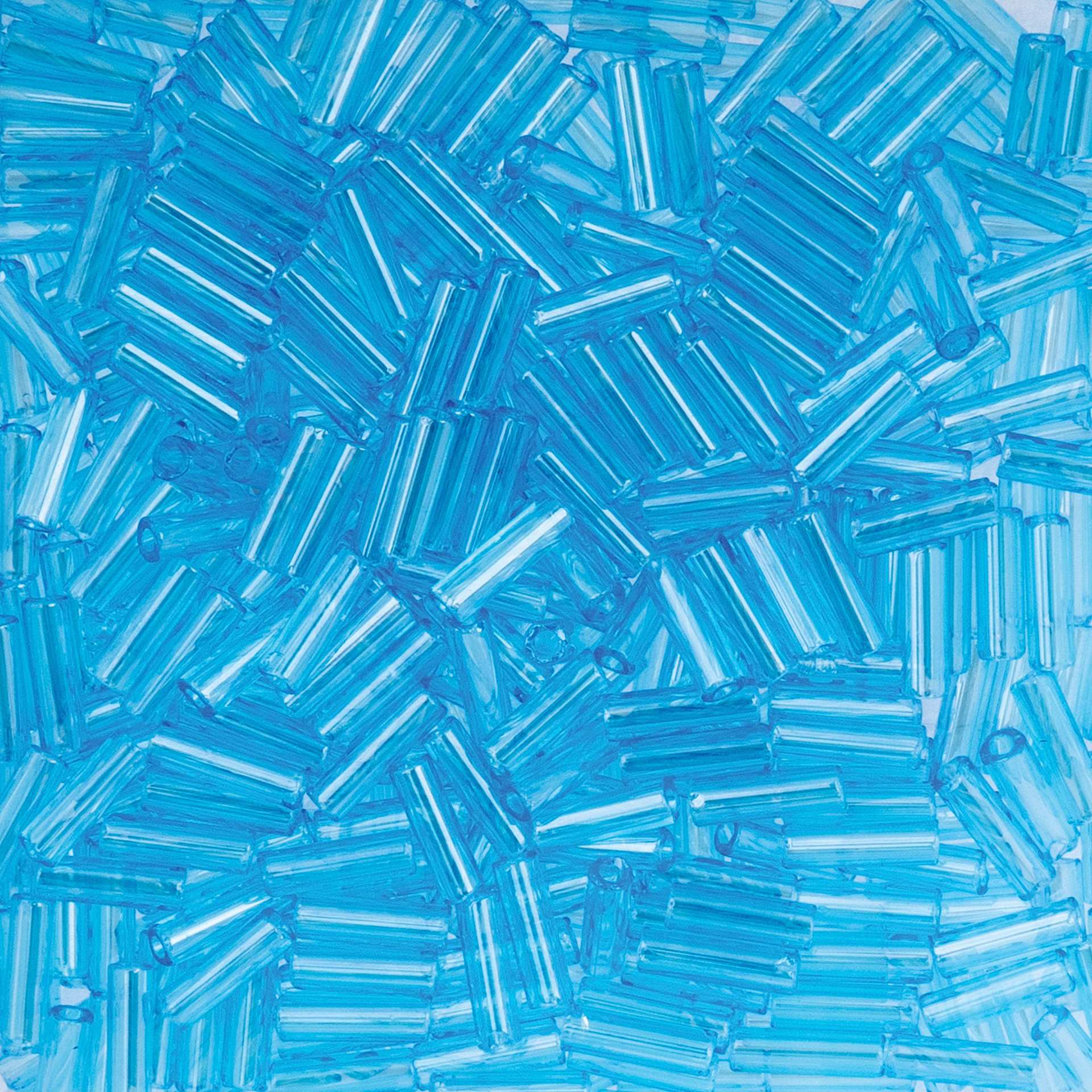 John Bead Czech Glass #3 Bugle Beads - Transparent Aqua Luster close up